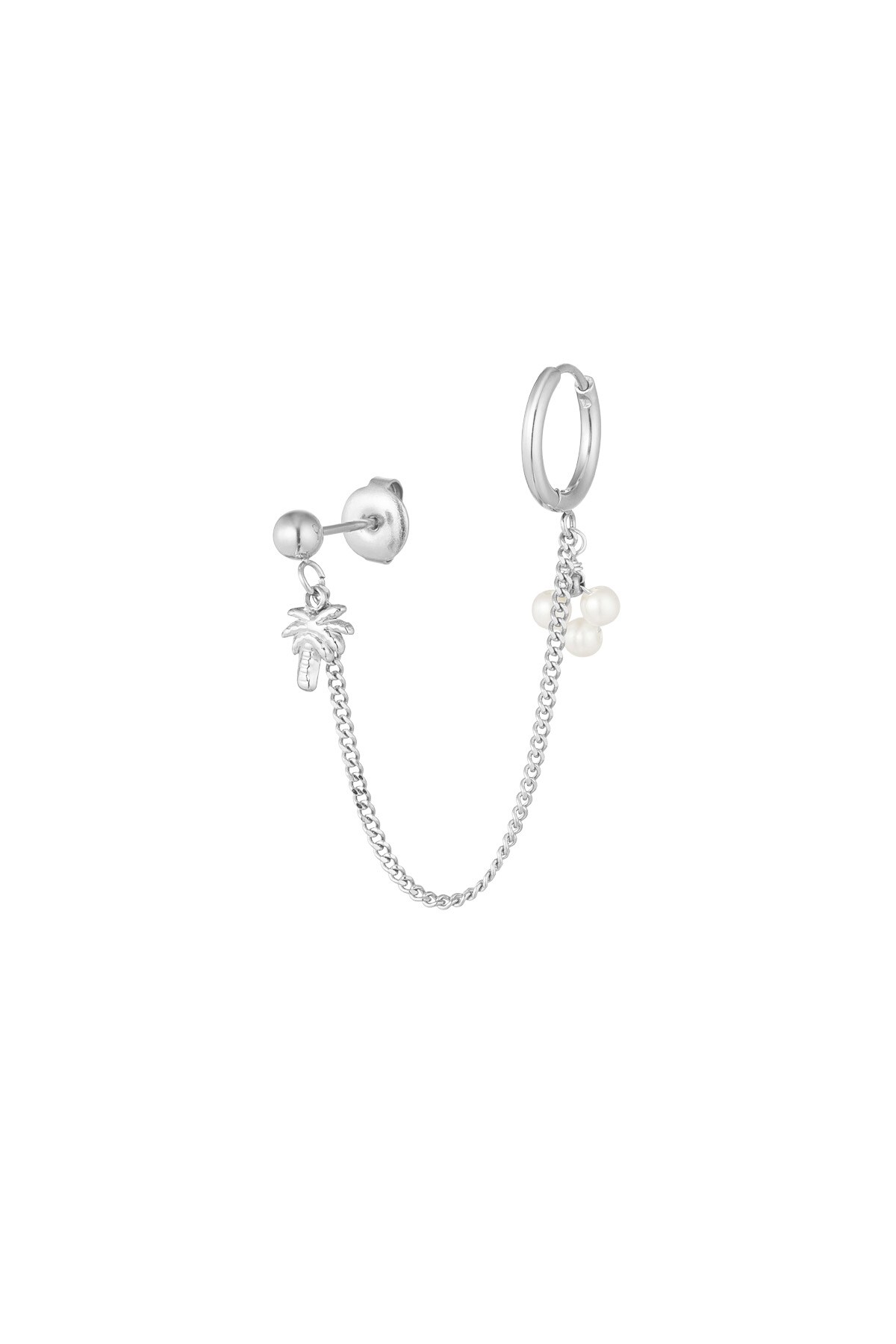 Double earring with palm and pearl - Silver color h5 