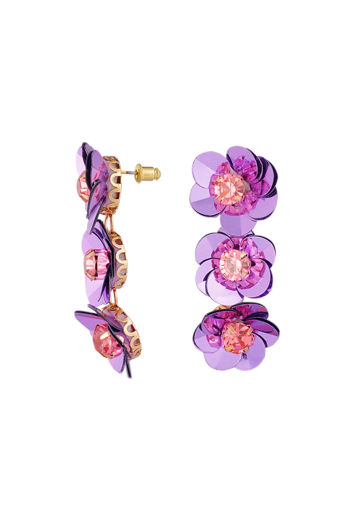 Summery floral trio earrings - purple 