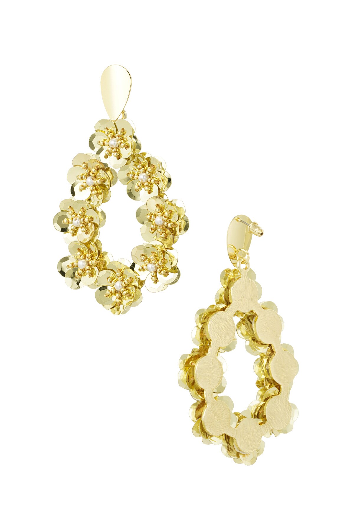 Hanging earrings with flowers - Gold color h5 