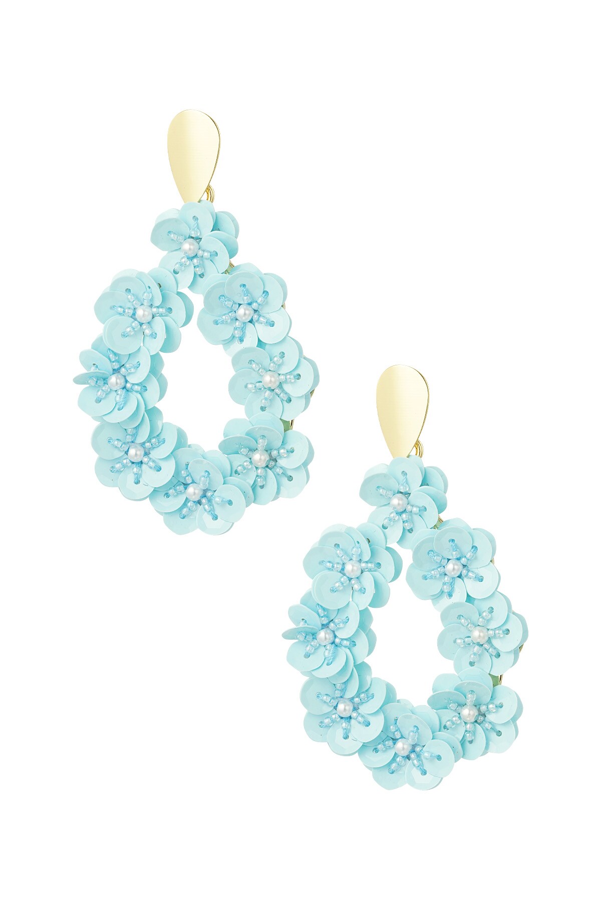 Round floral statement earrings - light blue  