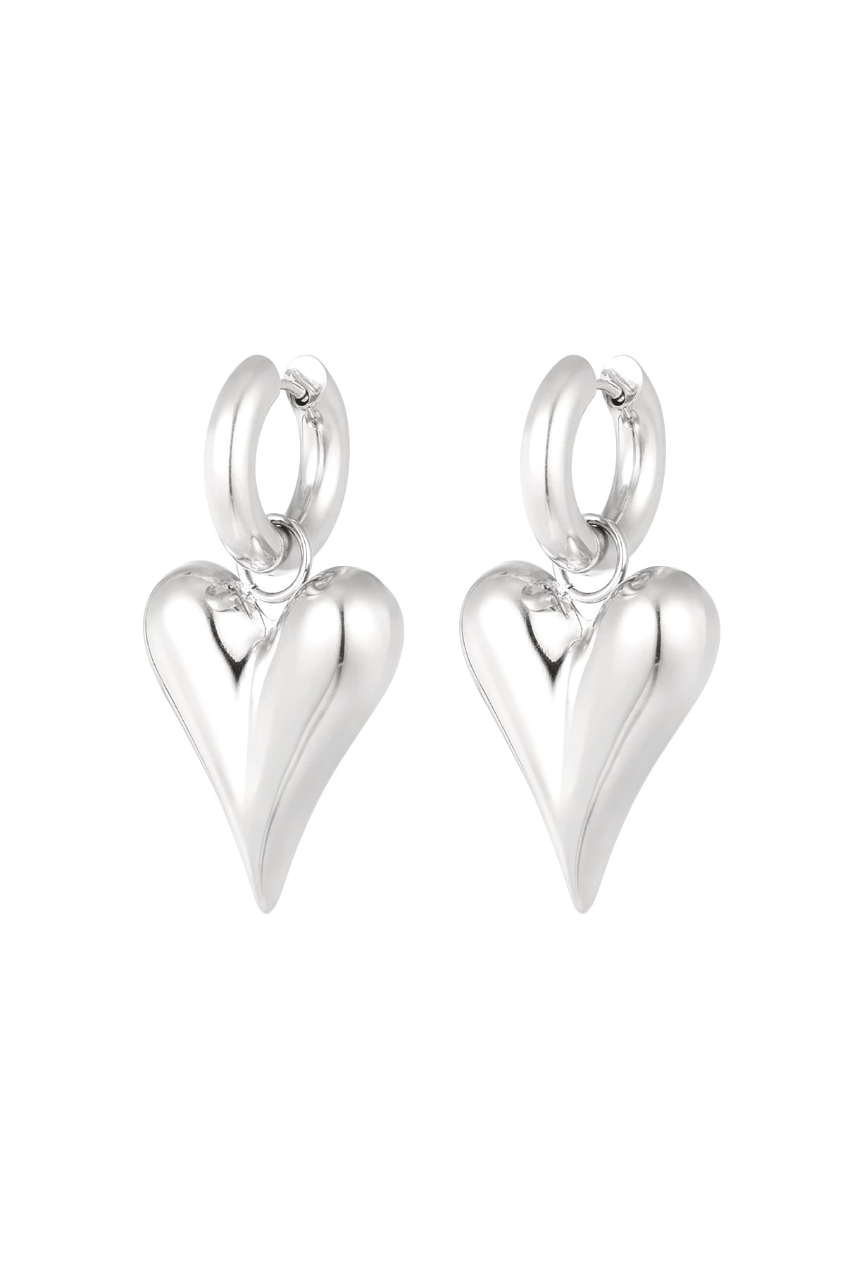 Earrings with heart pendants large - Silver Color color 