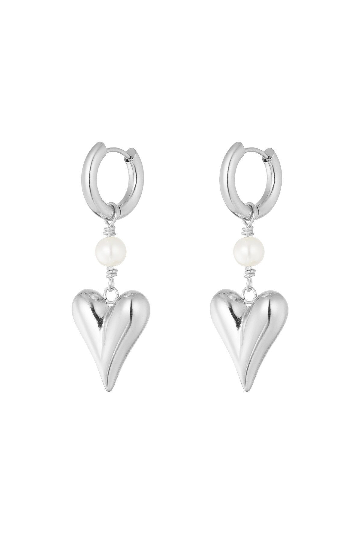 Earring with pearl and heart pendant - Silver color h5 