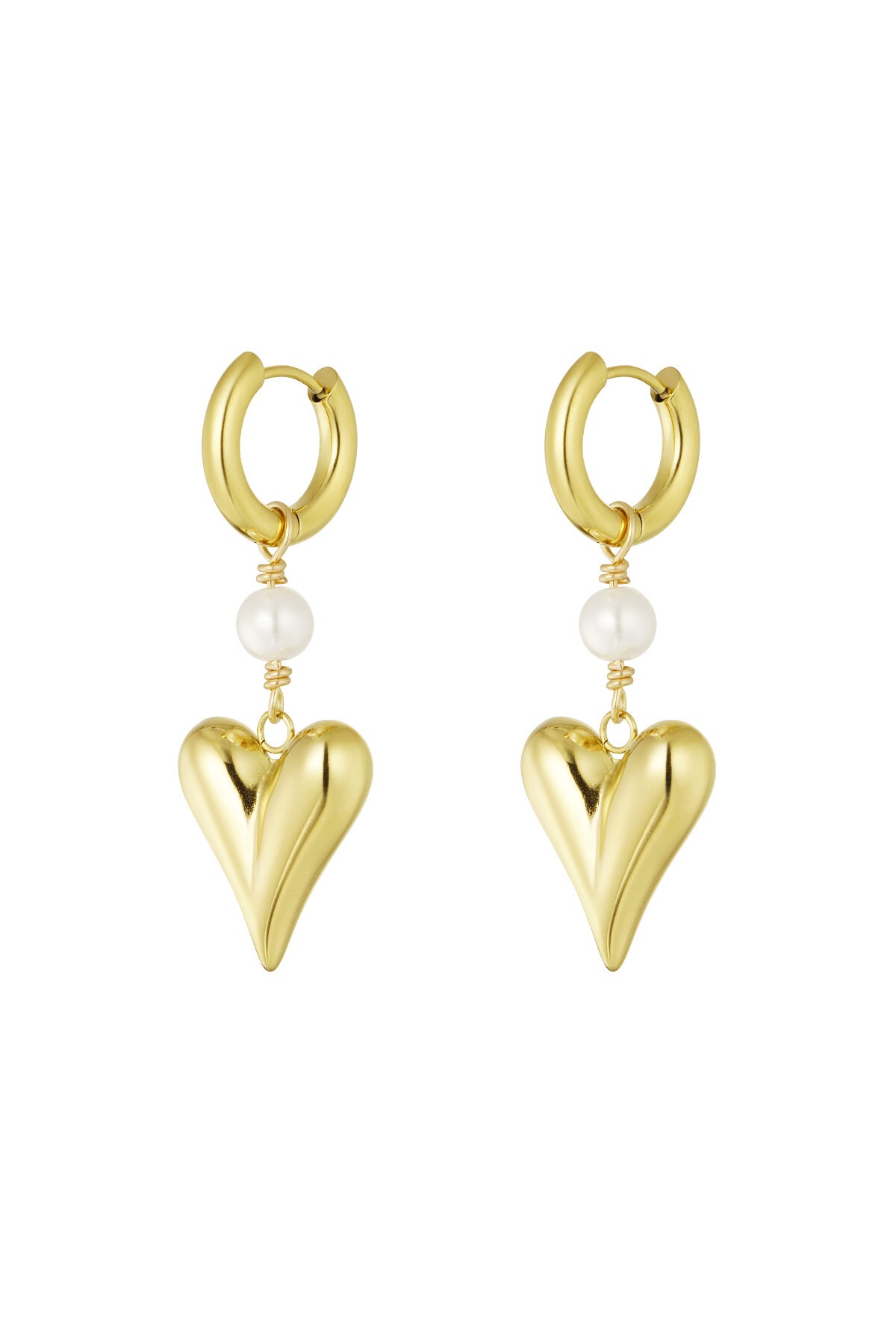 Earring with pearl and heart pendant - Gold color 