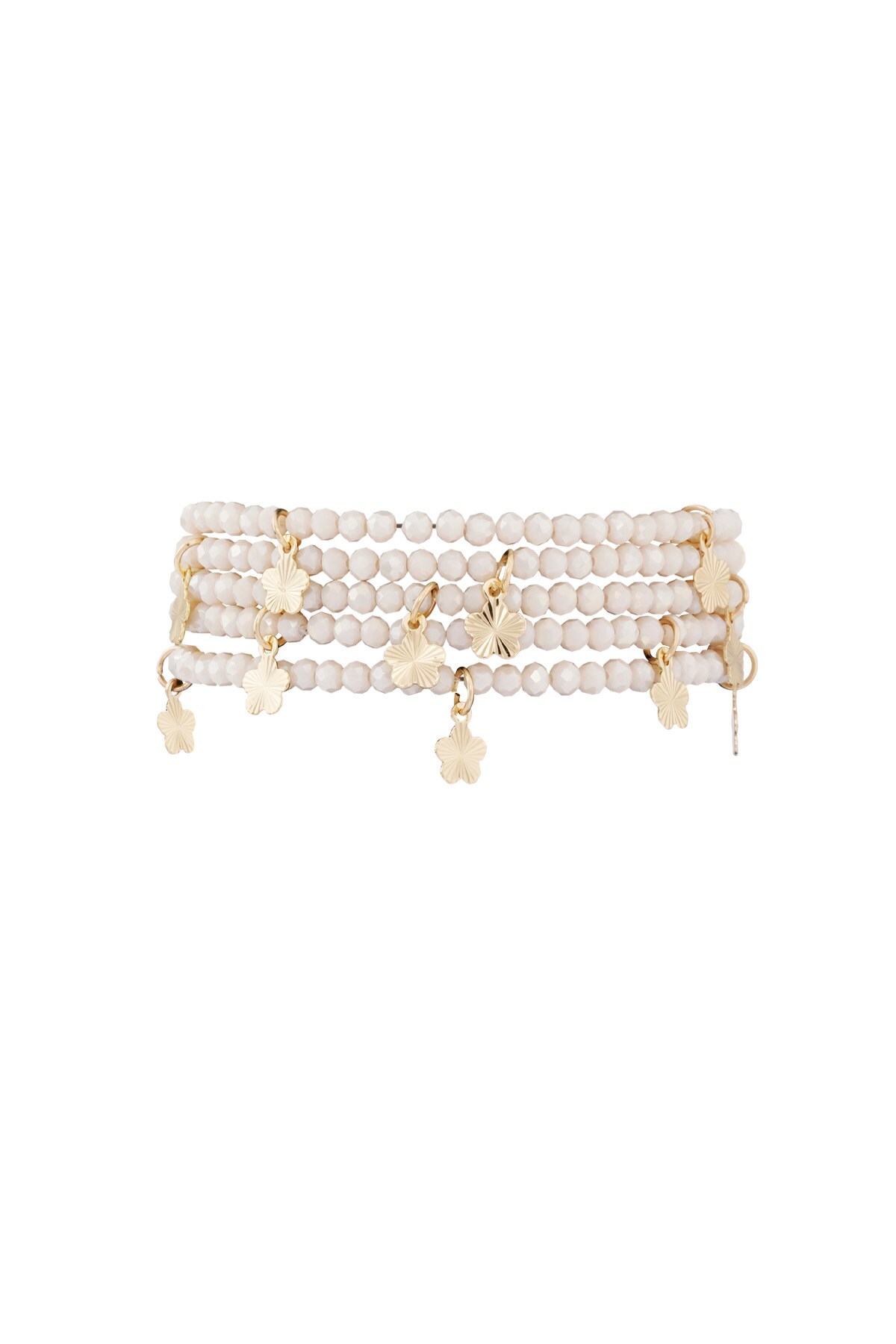 Double bracelet with flower charms - beige/gold 