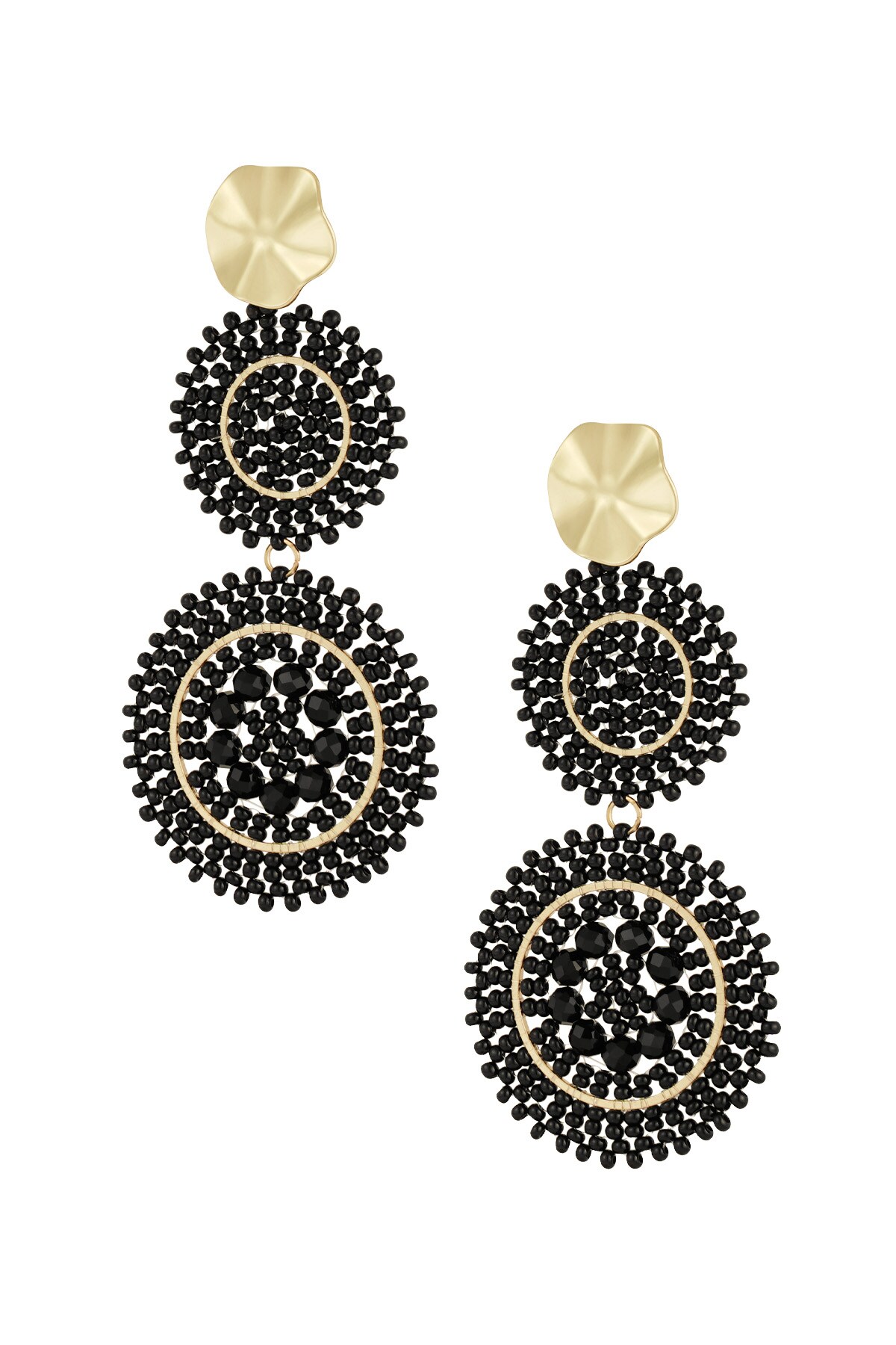 Bold Bead Earrings - Black and Gold h5 