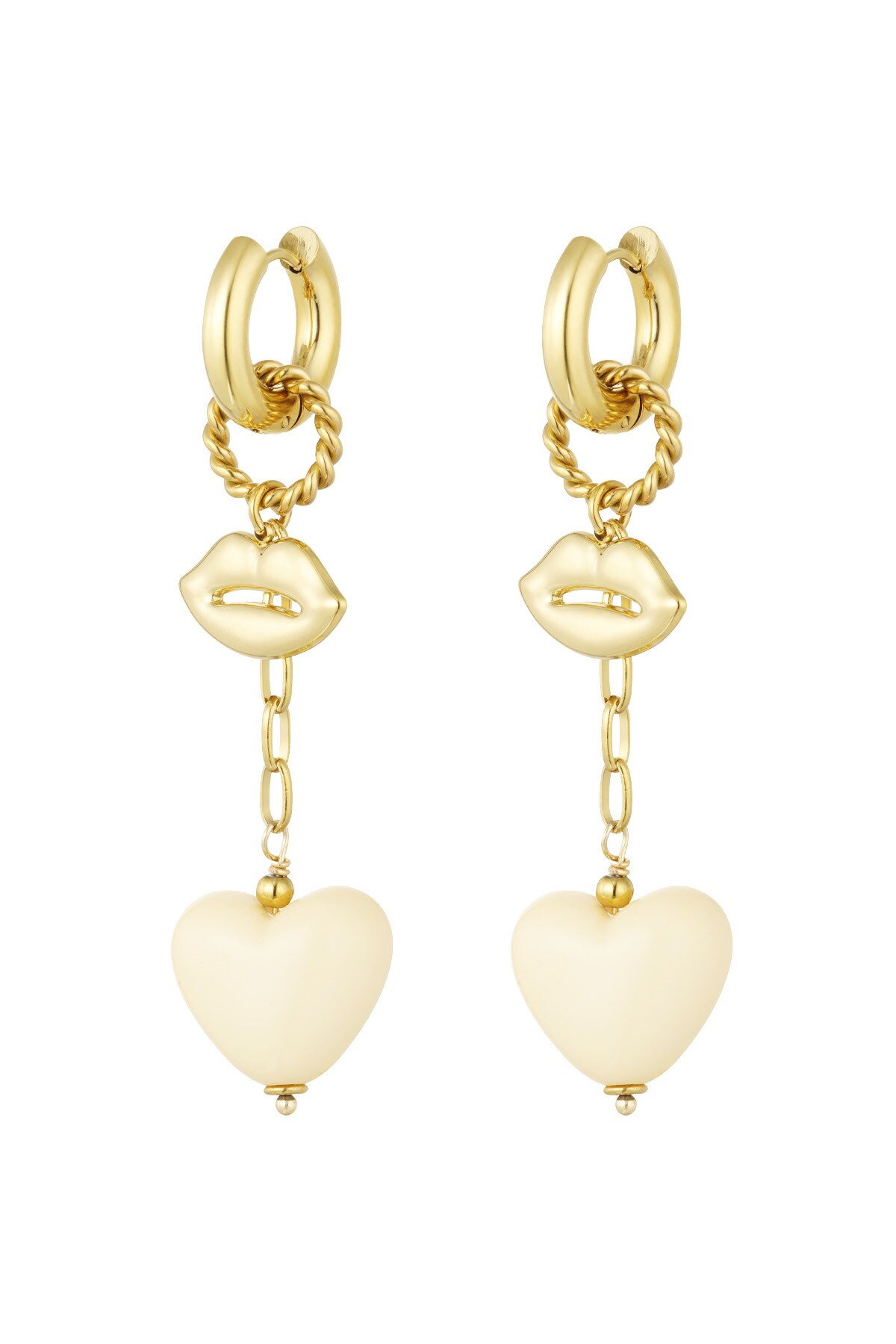 Earrings love on the lips - beige gold h5 