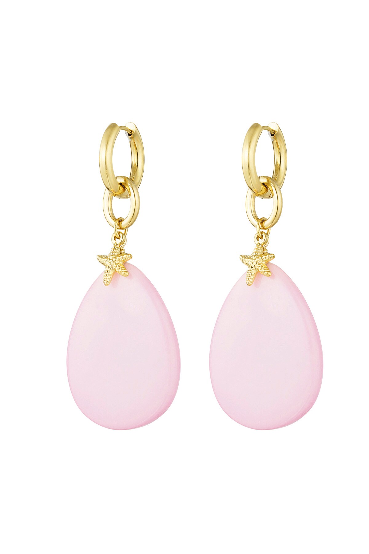 Oval earrings with starfish - pink/gold h5 