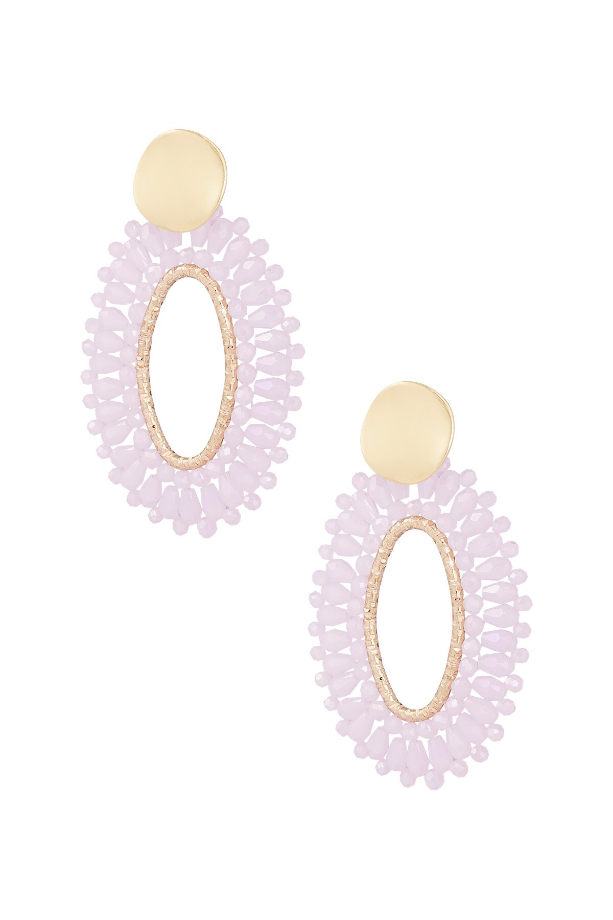 Oval statement earrings - pink/gold 