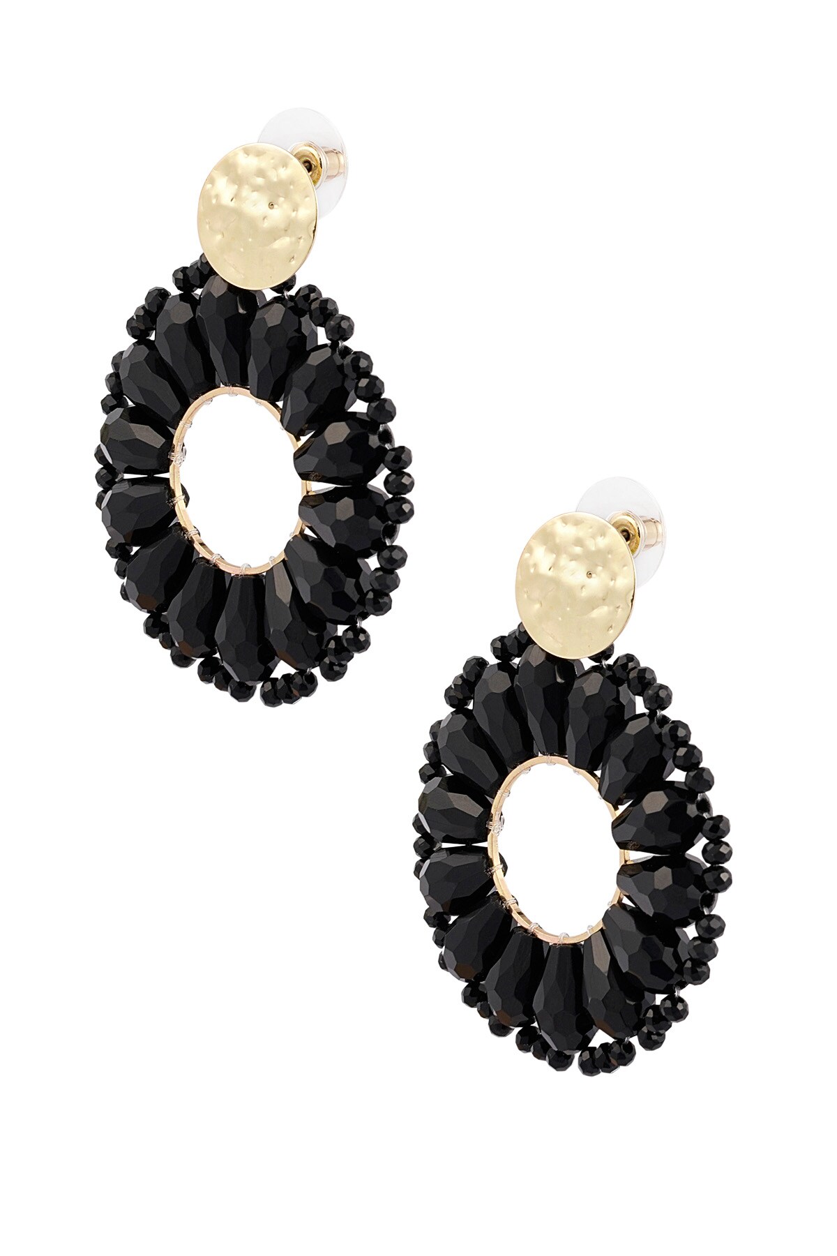 Statement daisy shape earrings - black/gold  