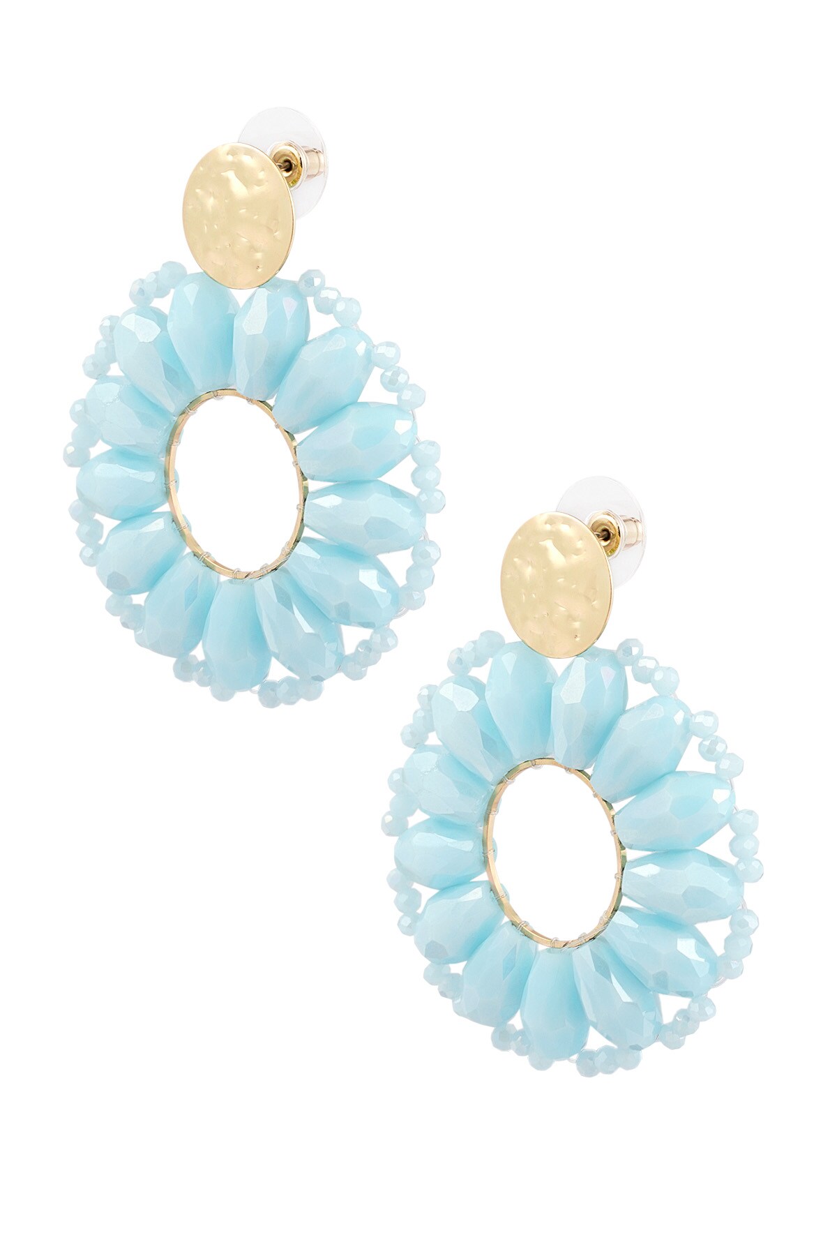 Statement daisy shape earrings - light blue  