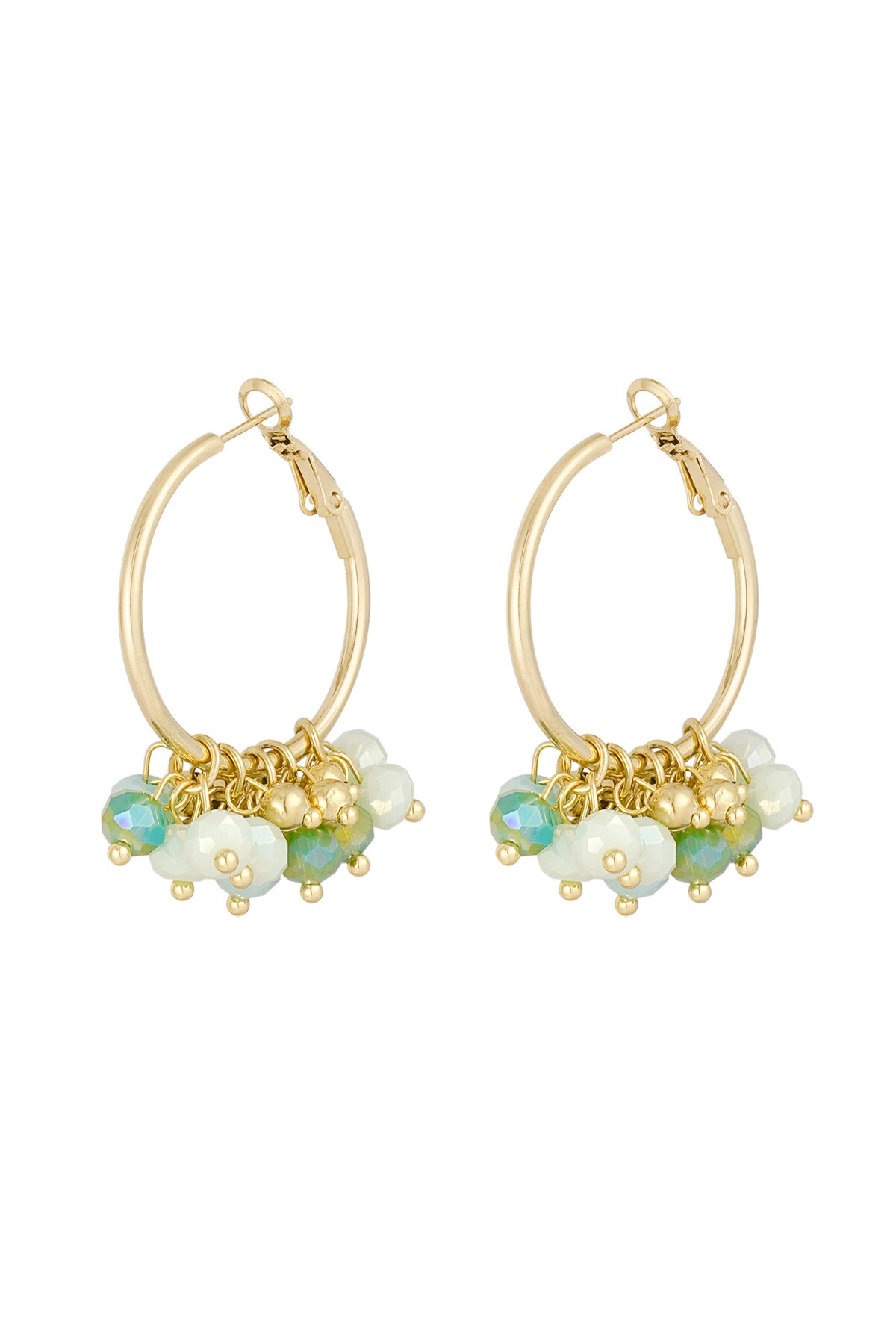 Cheerful earring with colored crystals - green gold h5 