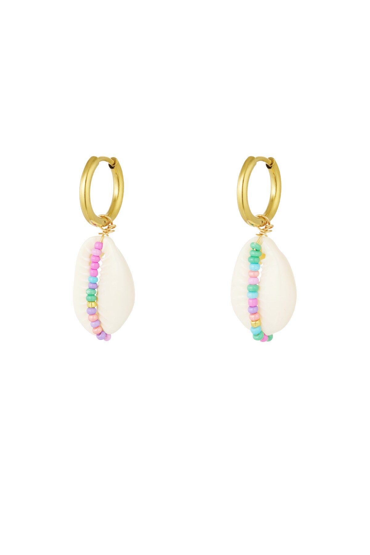 Stainless Steel Drop Earrings with Seashell and Glass Beads - Multicolored h5 