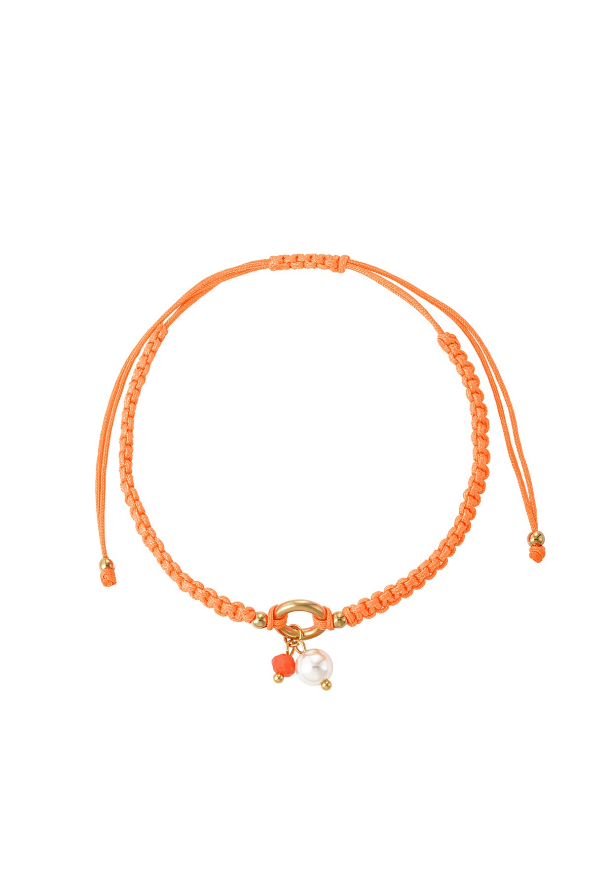 Geflochtenes Armband mit Perle - Orange 