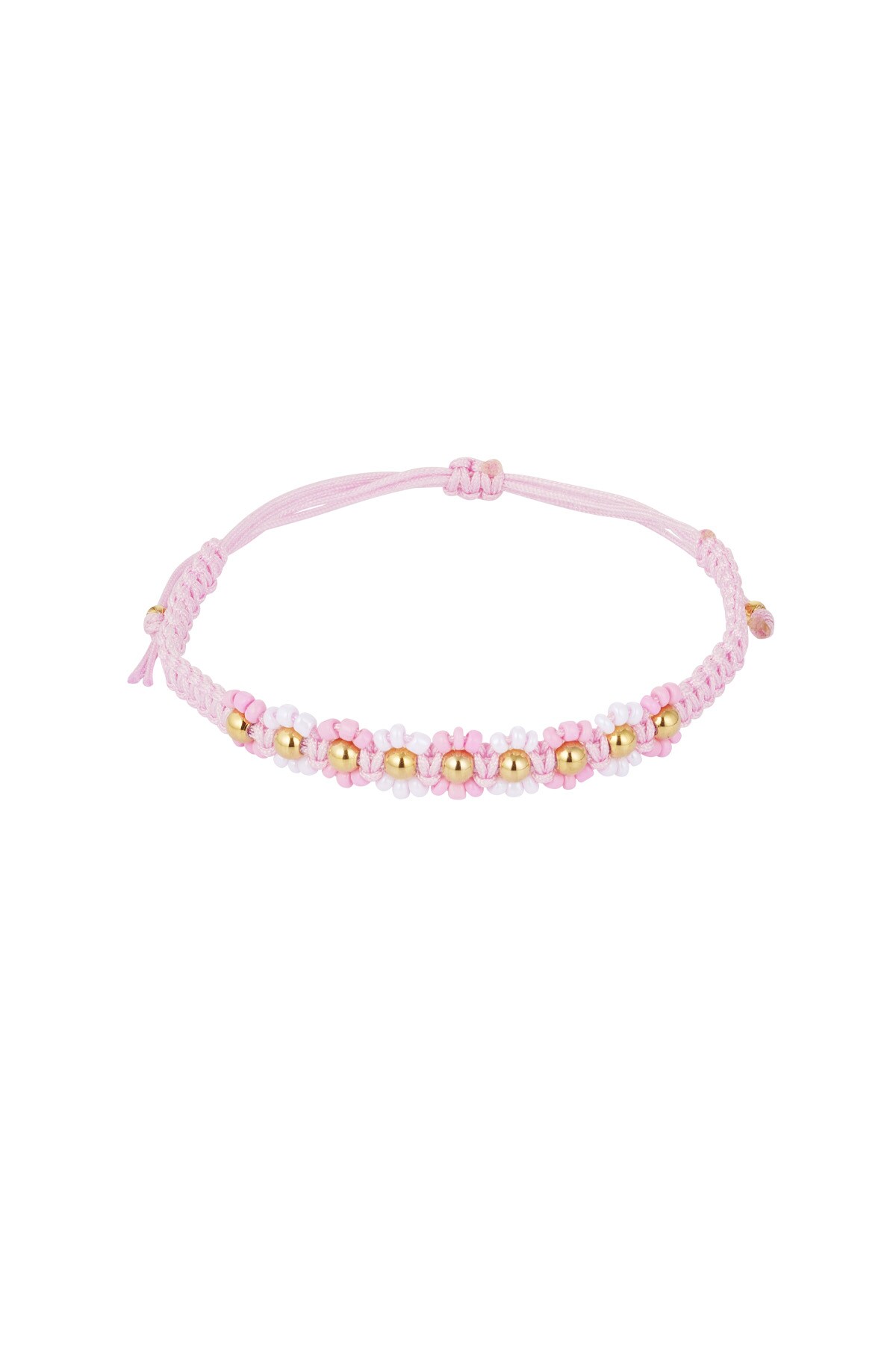 Braided bracelet with flowers - pink/gold  h5 