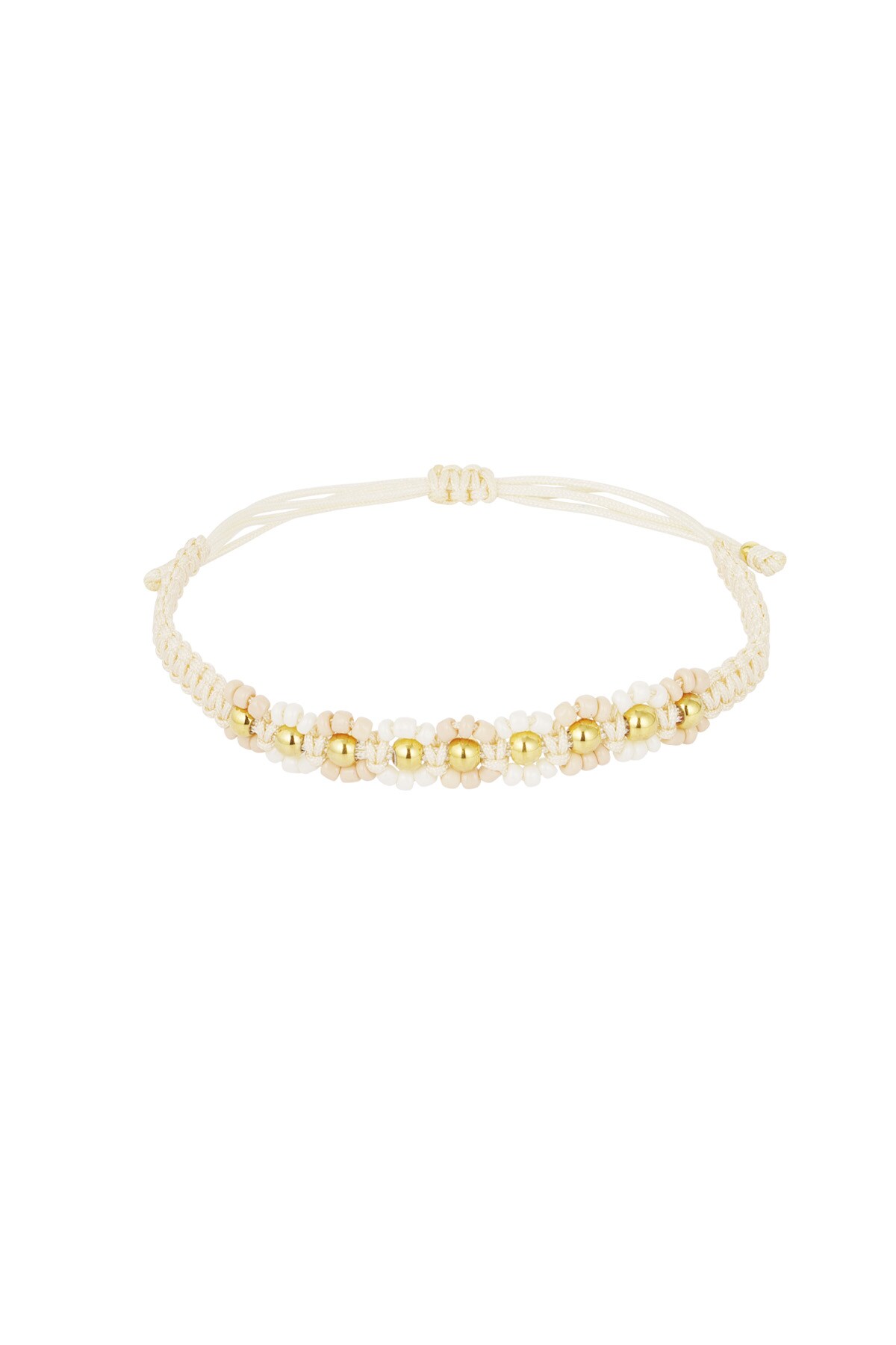 Braided bracelet with flowers - beige/gold  h5 