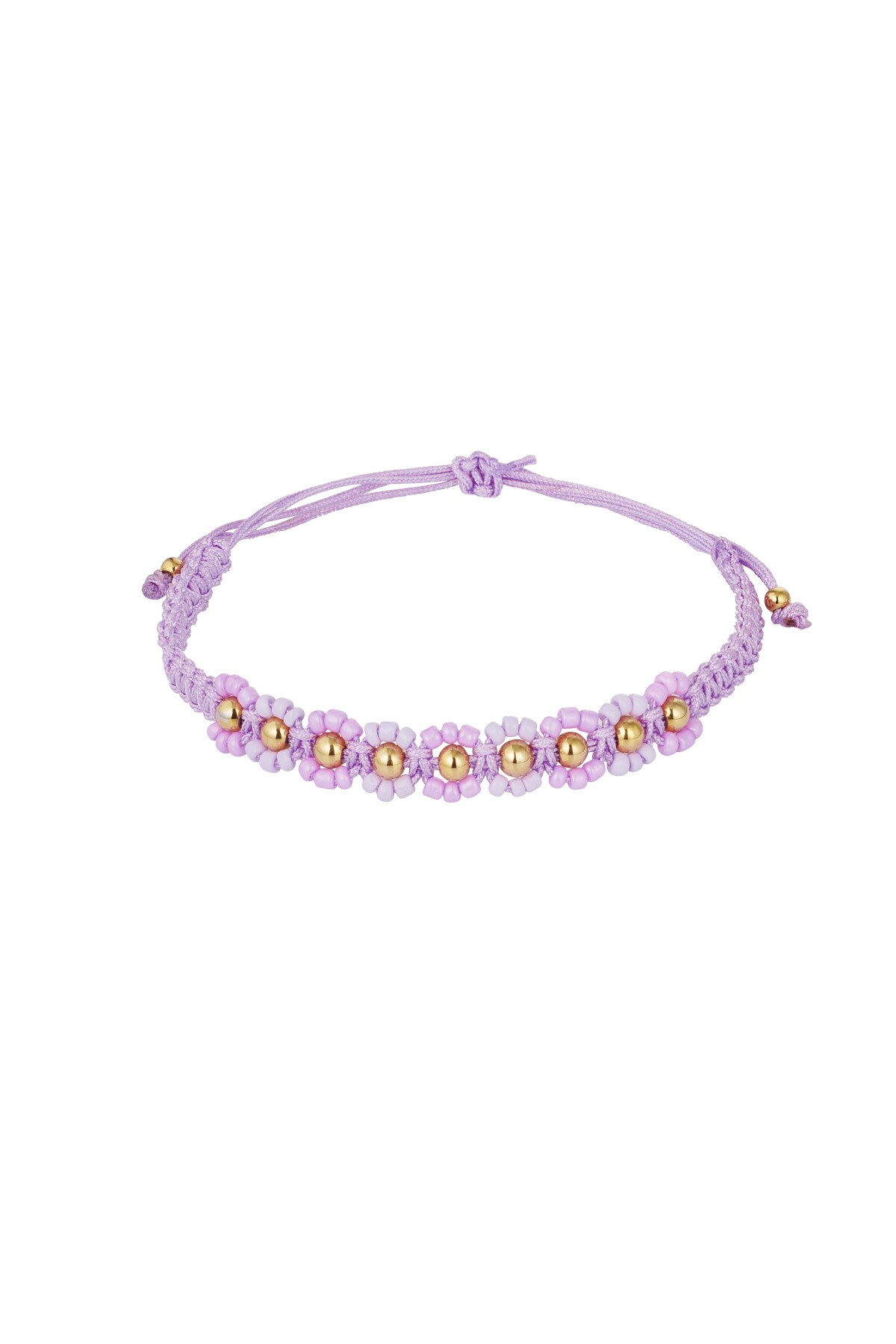 Braided bracelet with flowers - lilac  