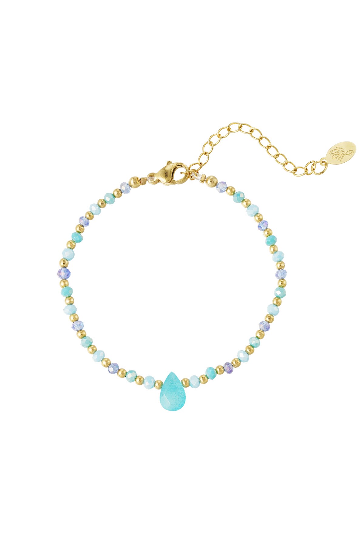 Bead bracelet with drop charm - blue/gold 