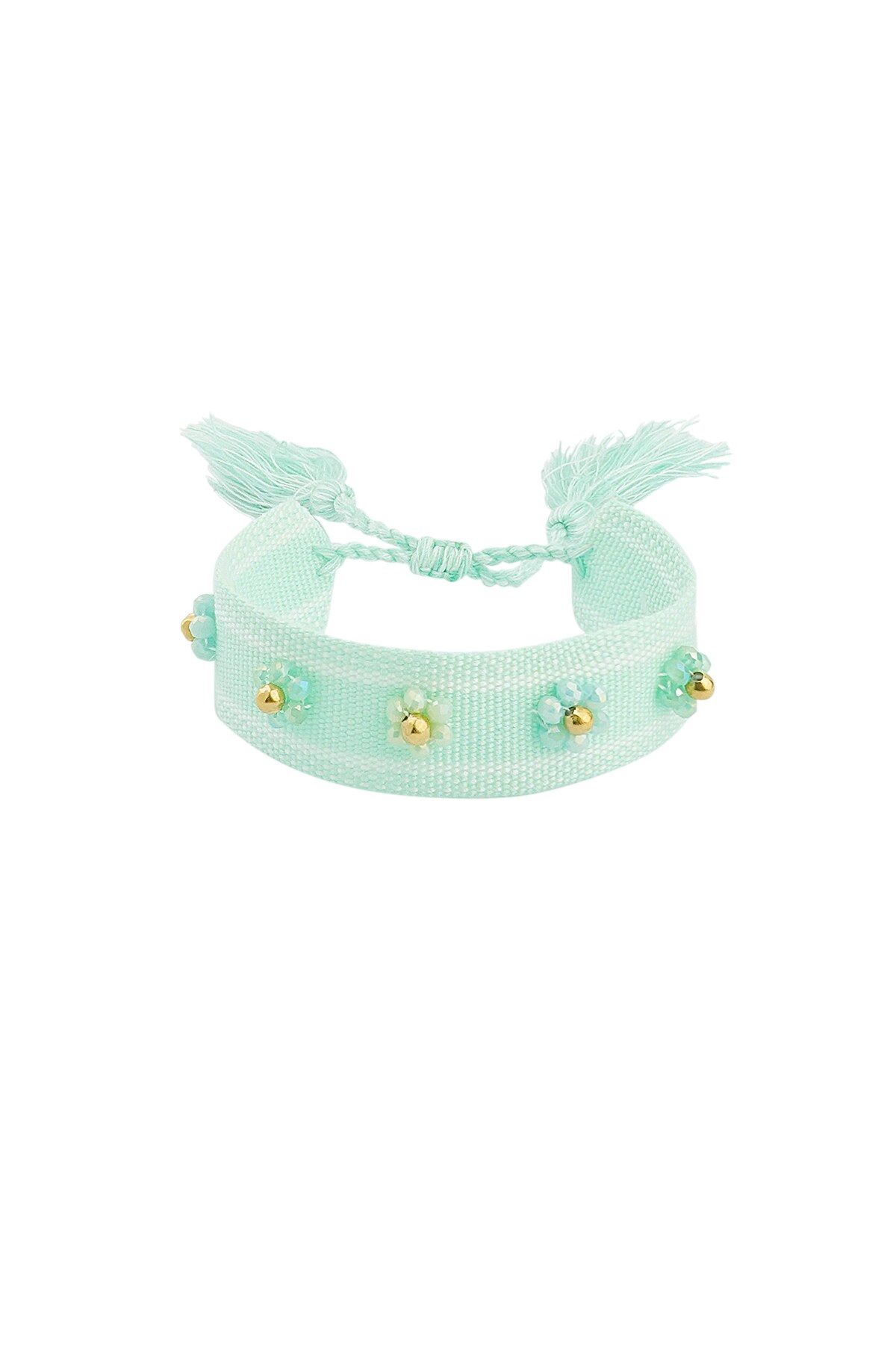 Fabric bracelet with flowers - mint 