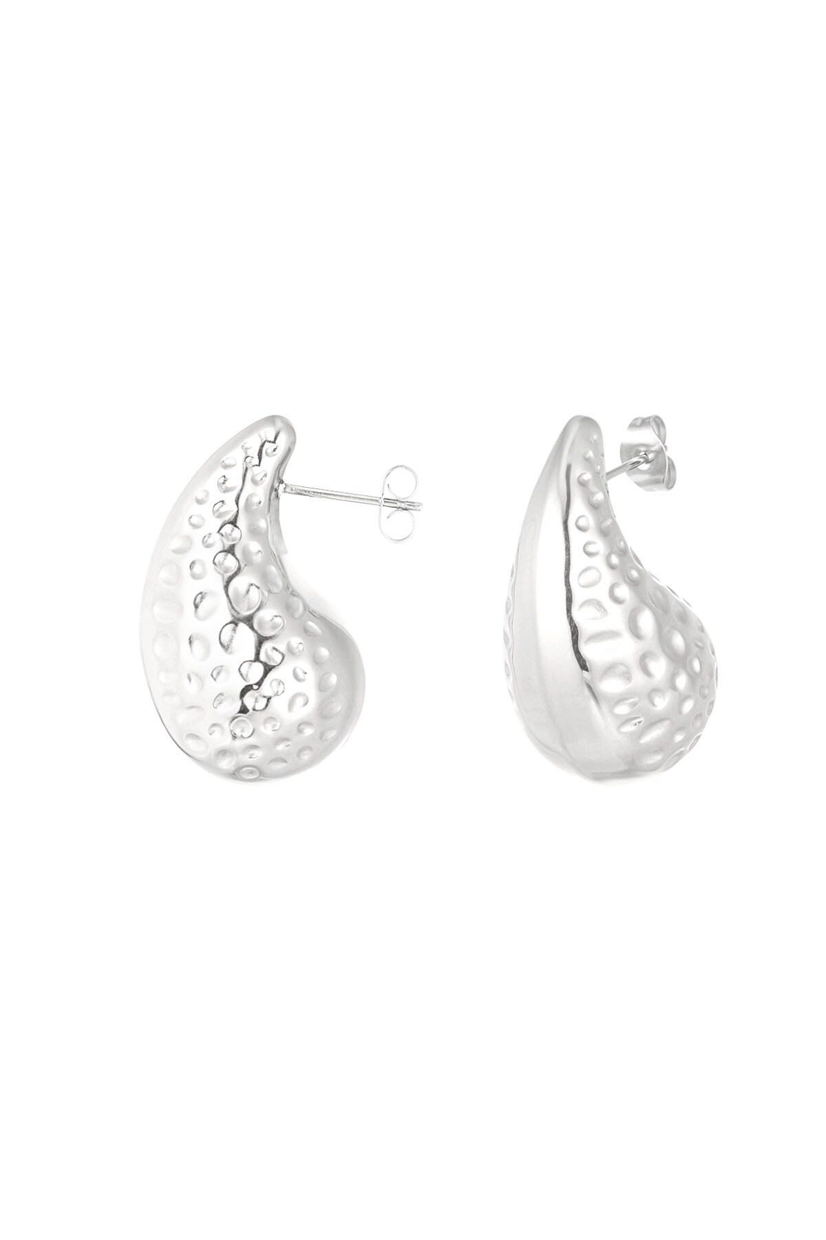 Medium structured drop earrings - Silver color h5 