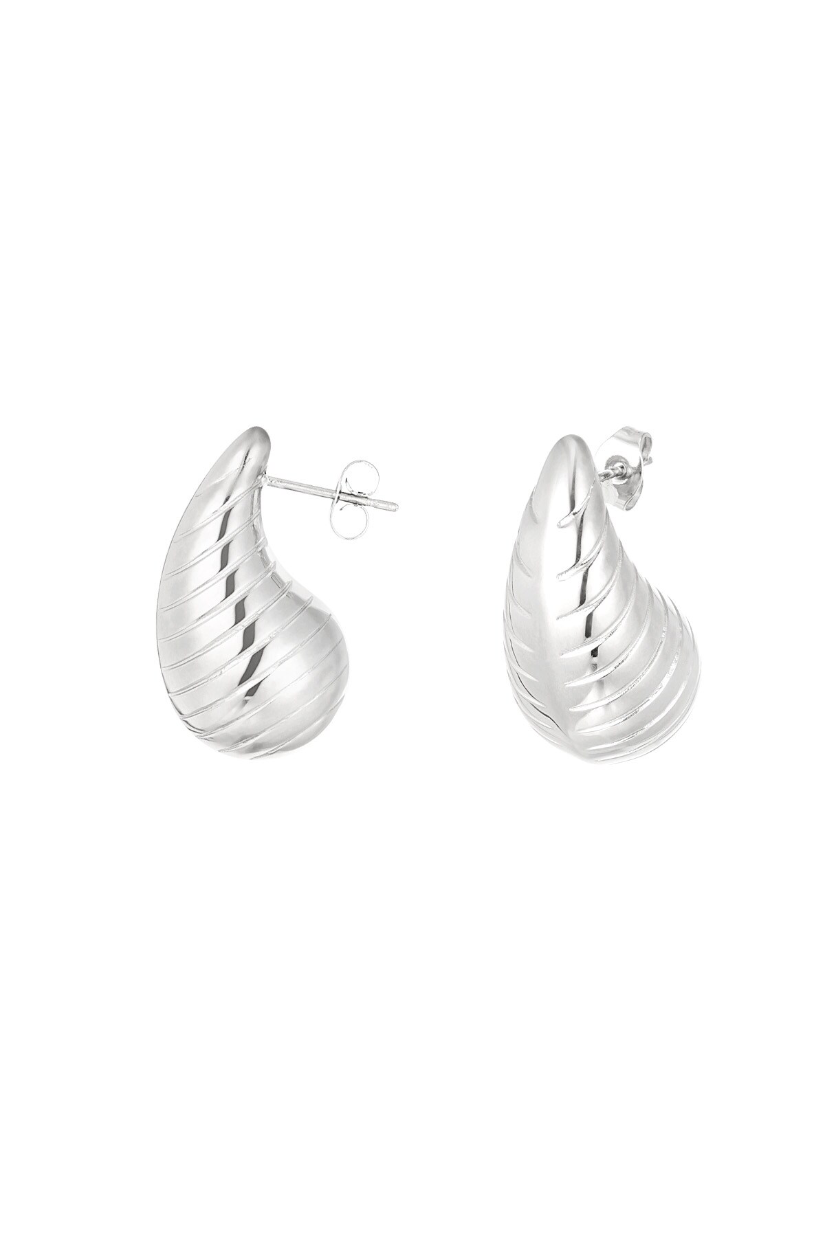 Drop earrings with structure large - Silver color h5 