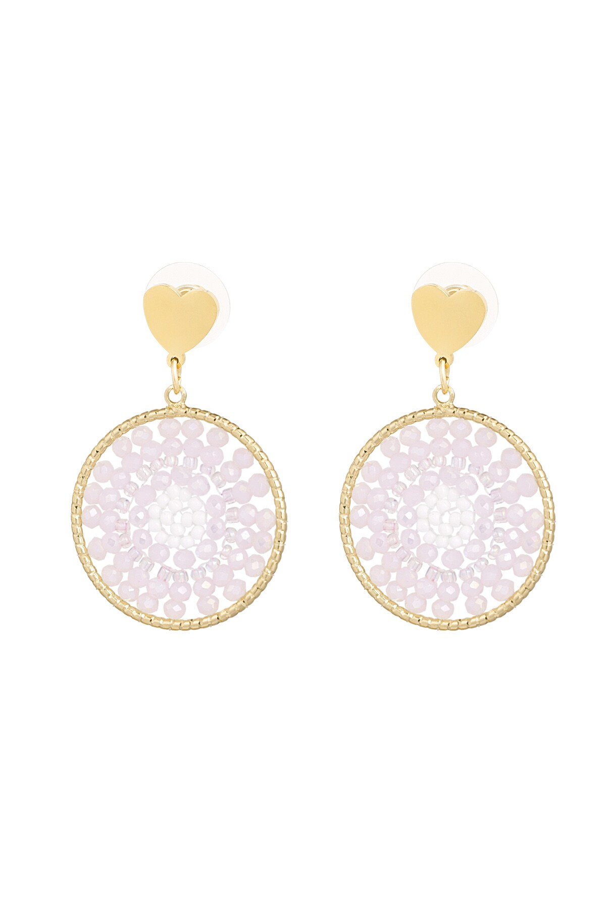 Mandala earrings with heart - pale pink  