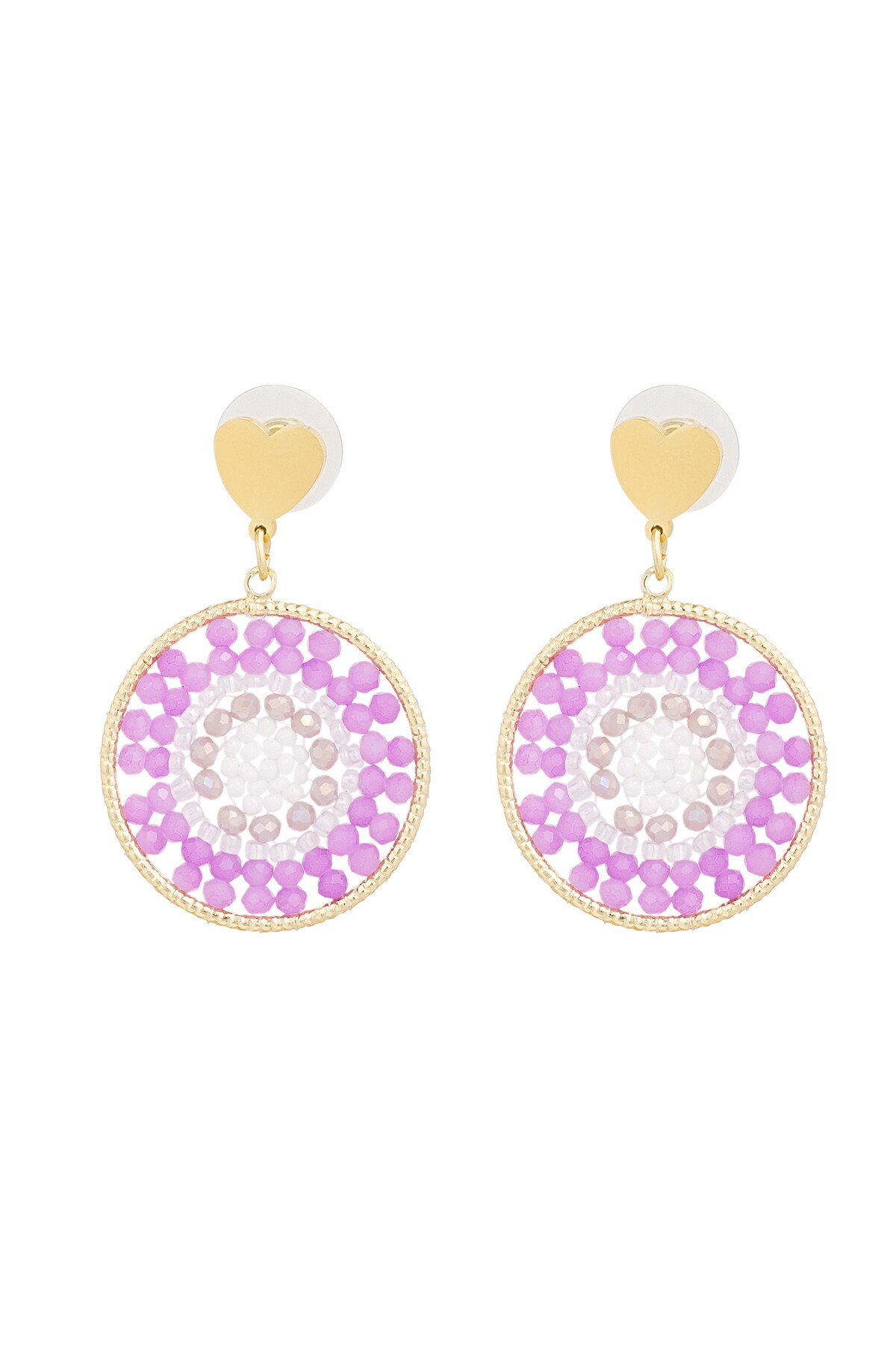 Mandala earrings with heart - purple  