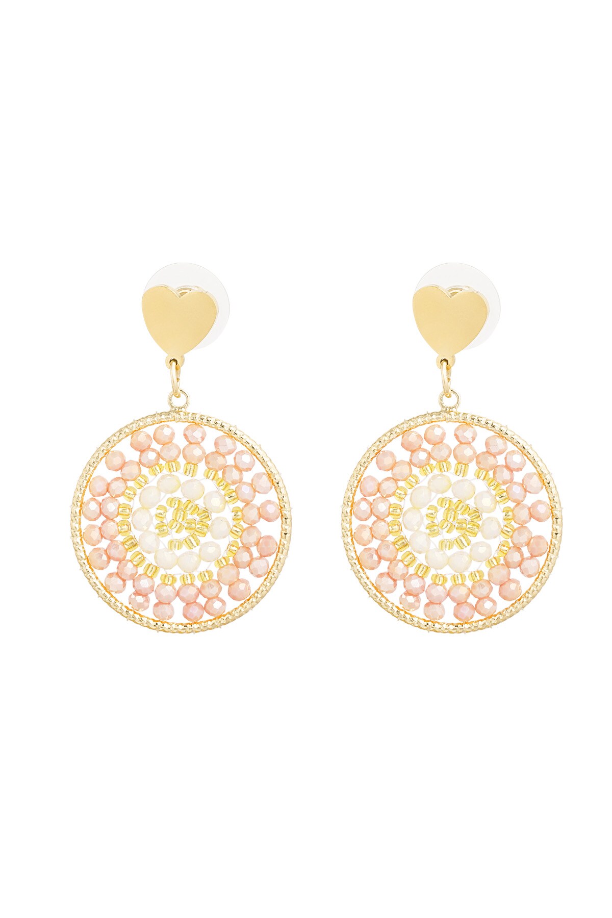 Mandala earrings with heart - coral  