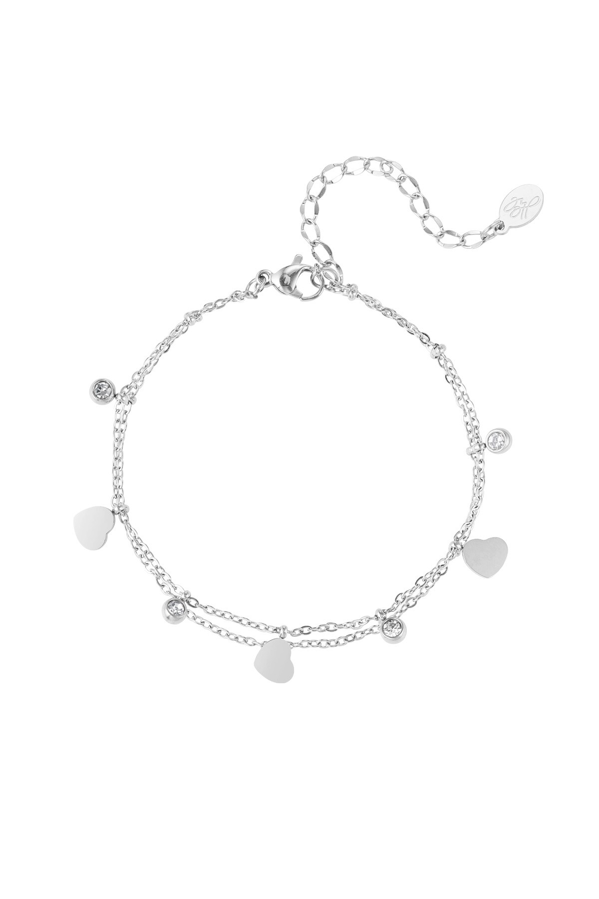 Charm bracelet with hearts and diamonds - Silver color h5 