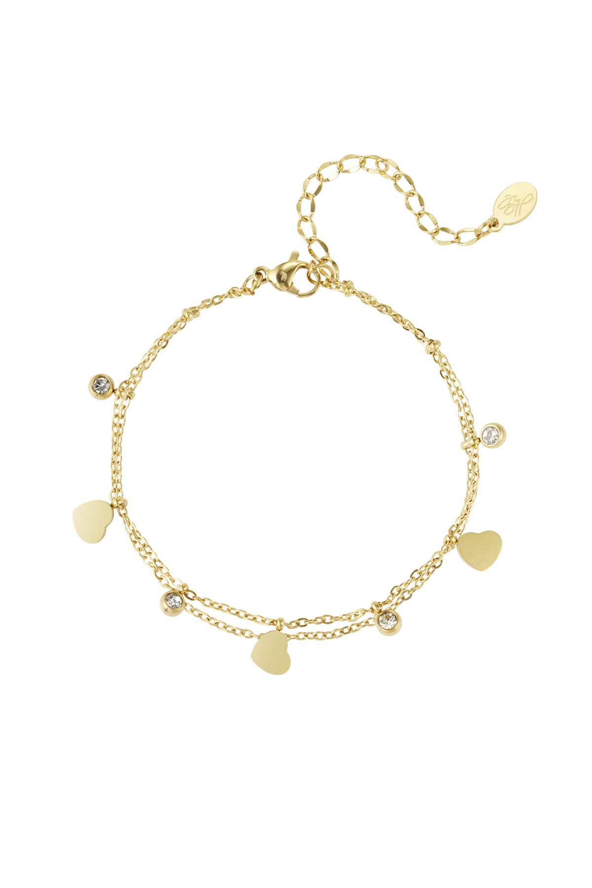 Charm bracelet with hearts and diamonds - Gold color h5 