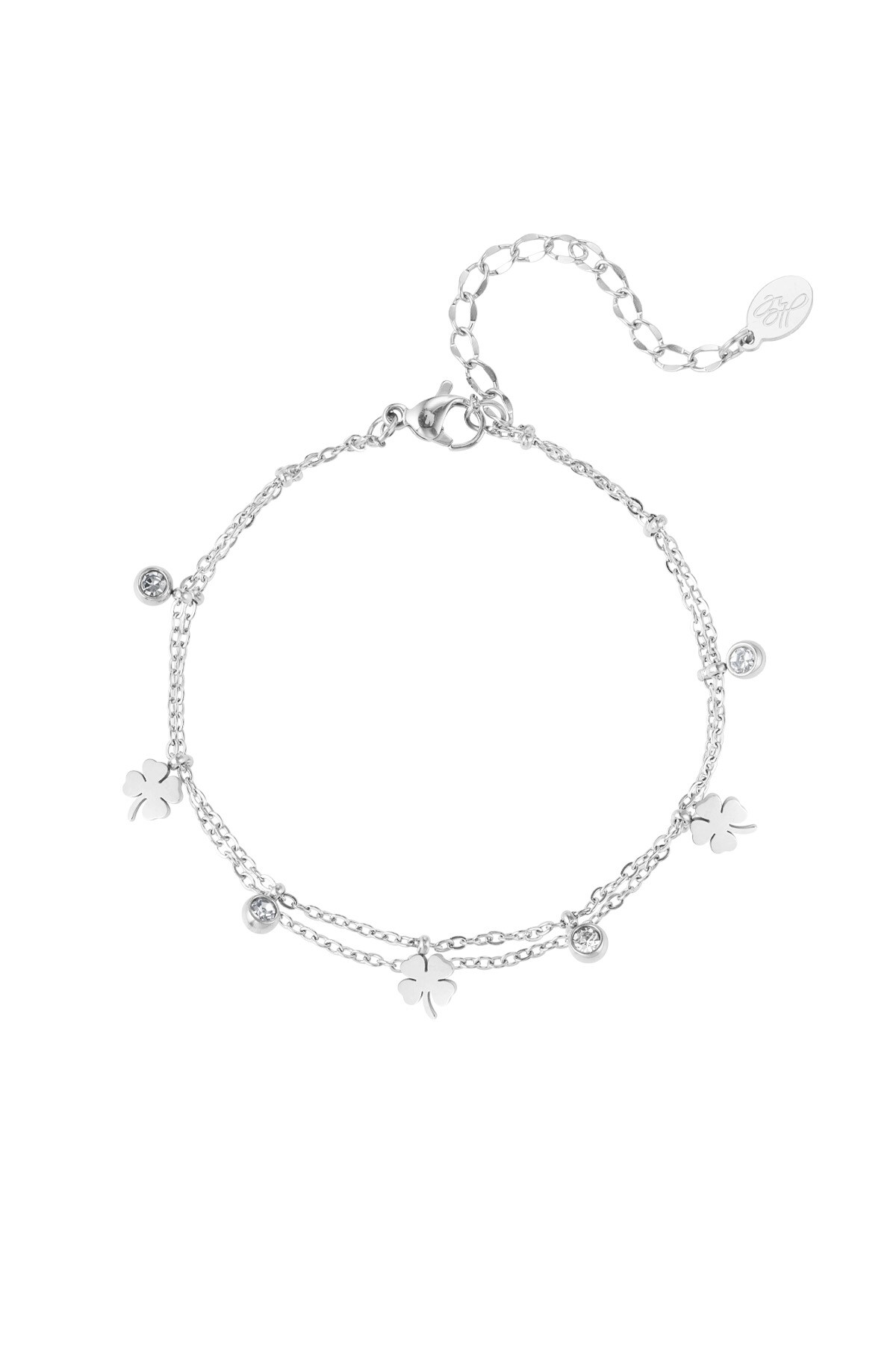 Charm bracelet with clover and diamond - Silver color h5 