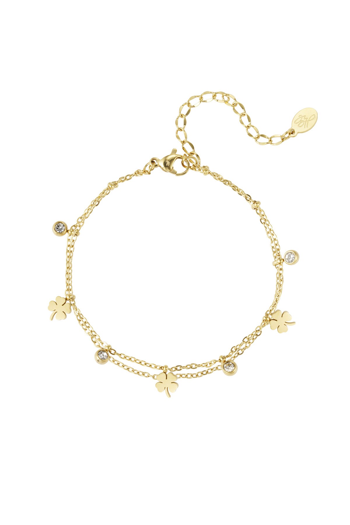 Charm bracelet with clover and diamond - Gold color h5 