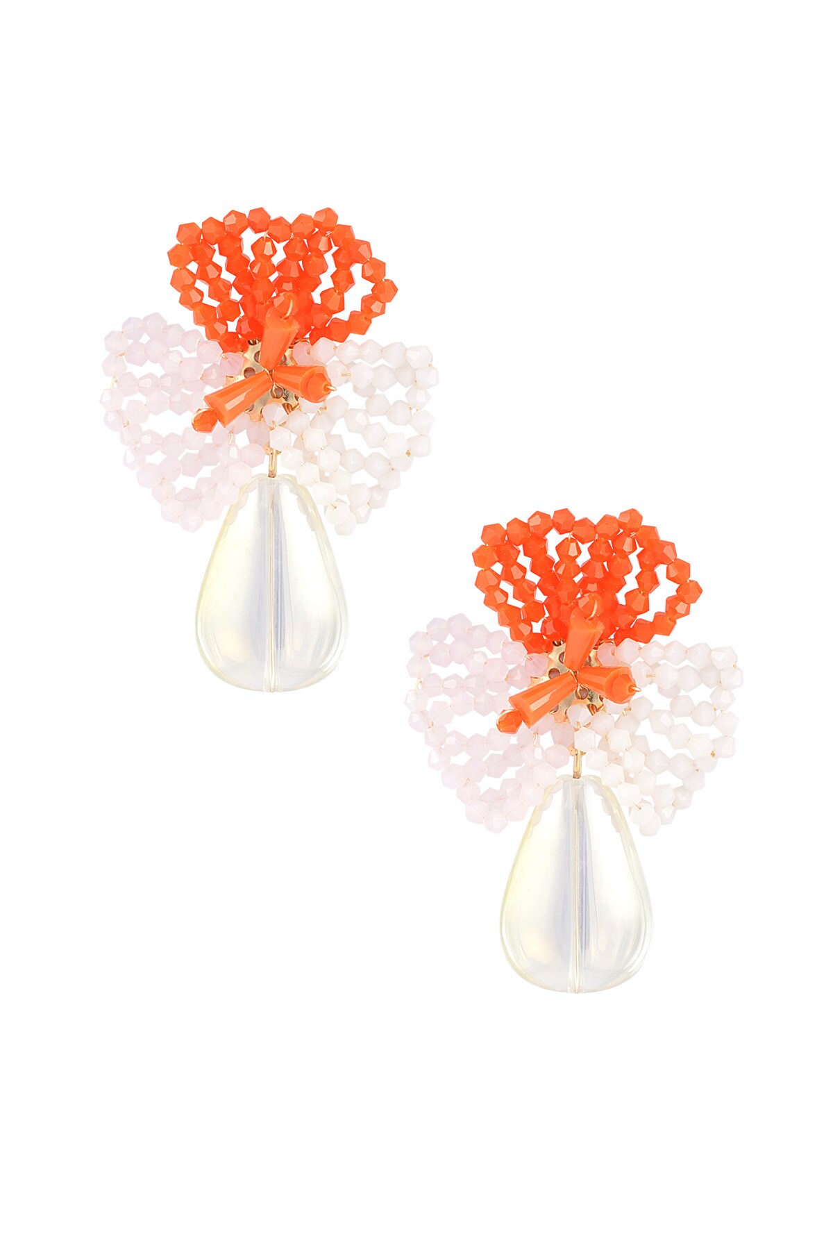 Flower earrings with beads and drop-shaped pendant - Orange and Pink h5 