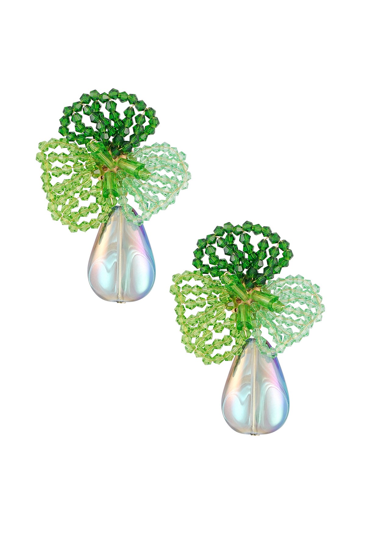 Flower earrings with beads and drop-shaped pendant - Blue and Green 