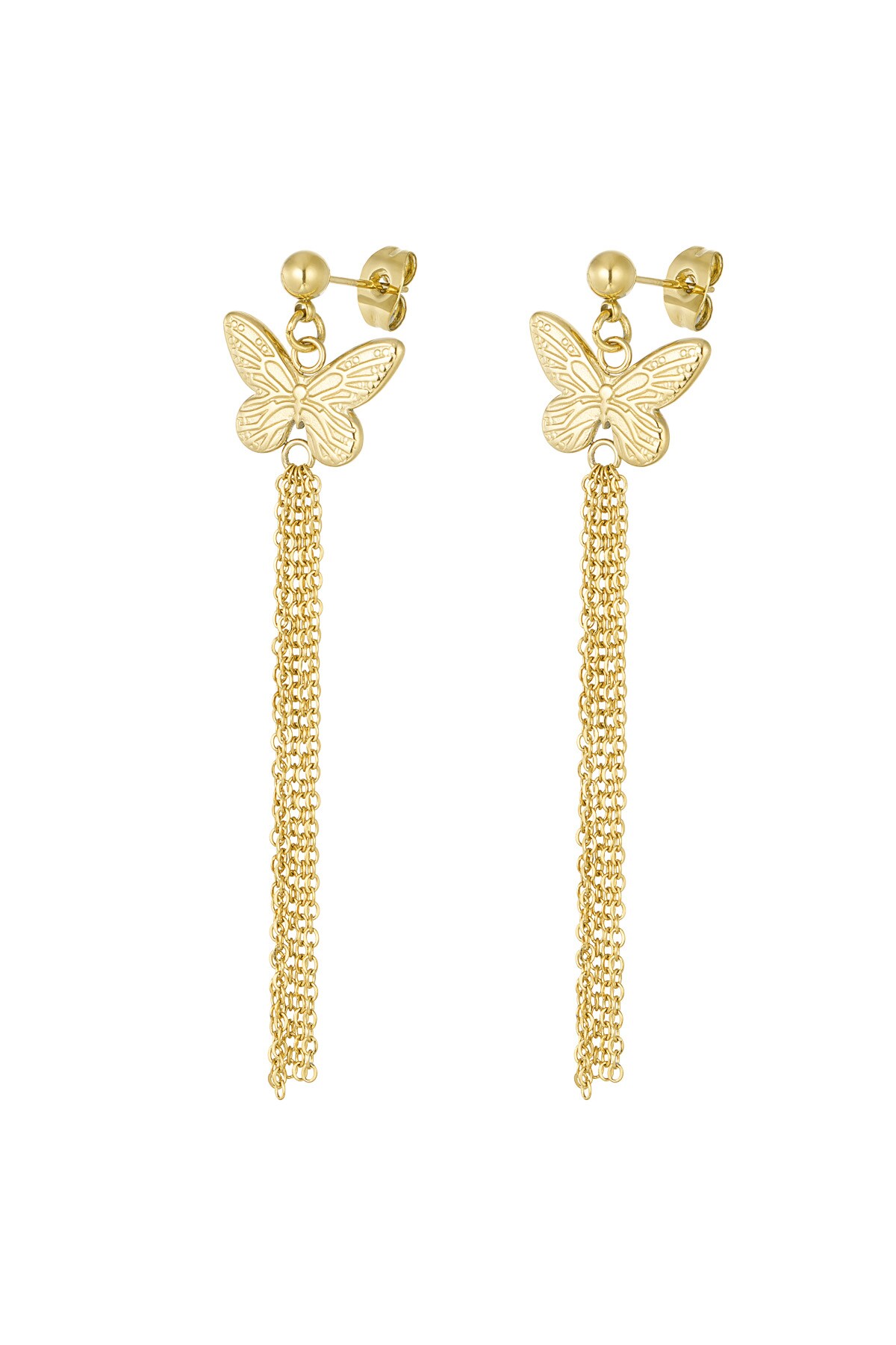 Butterfly earrings with chains - Gold color h5 