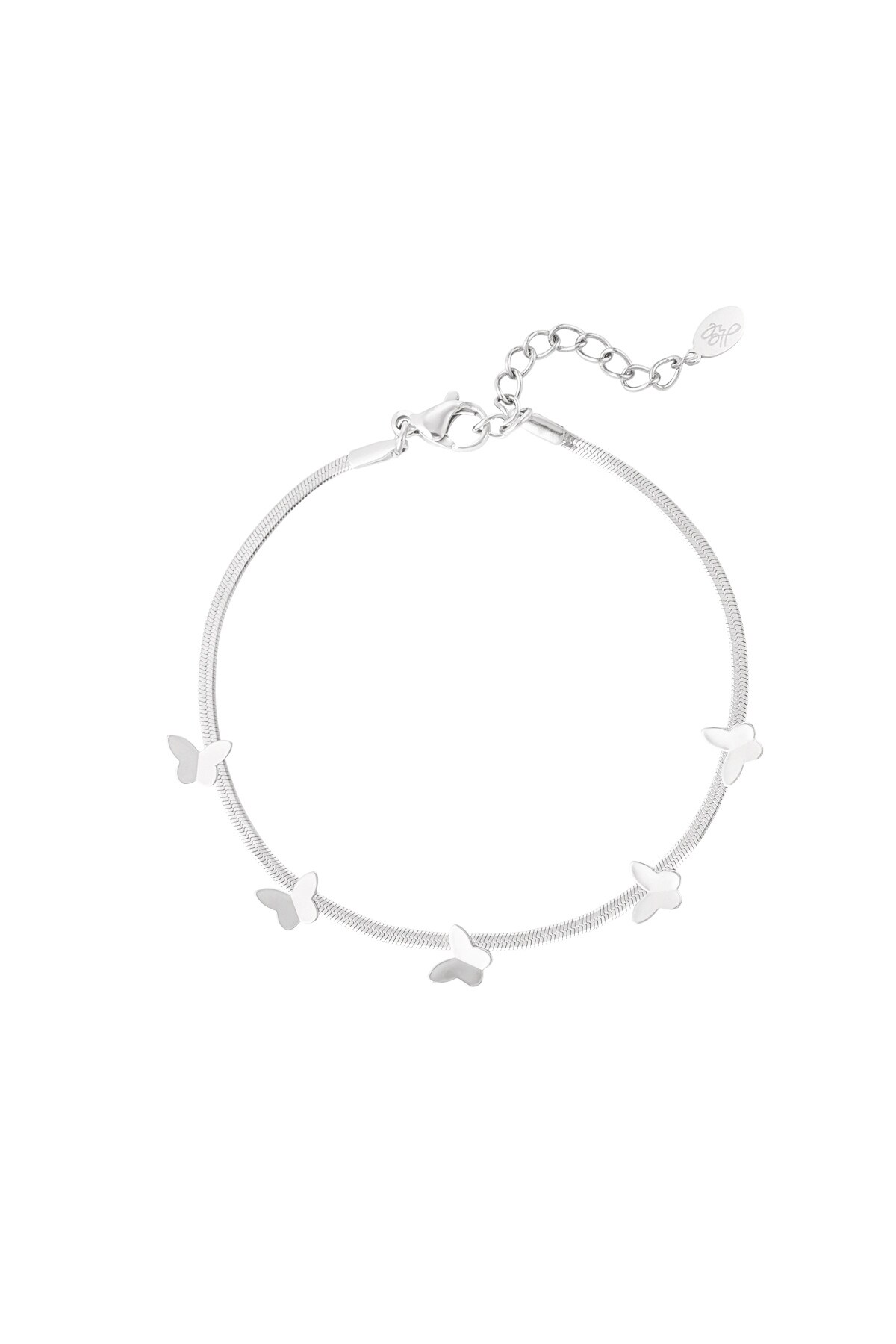 Flat link bracelet with butterfly charms - Silver color h5 