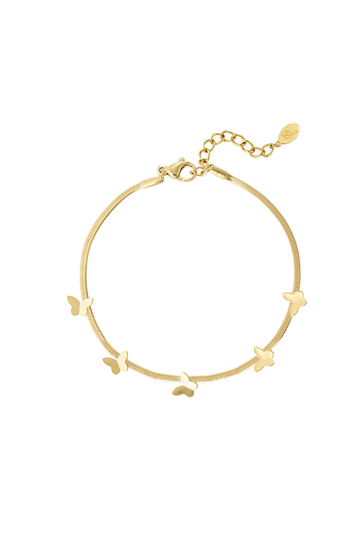 Flat link bracelet with butterfly charms - Gold color h5 