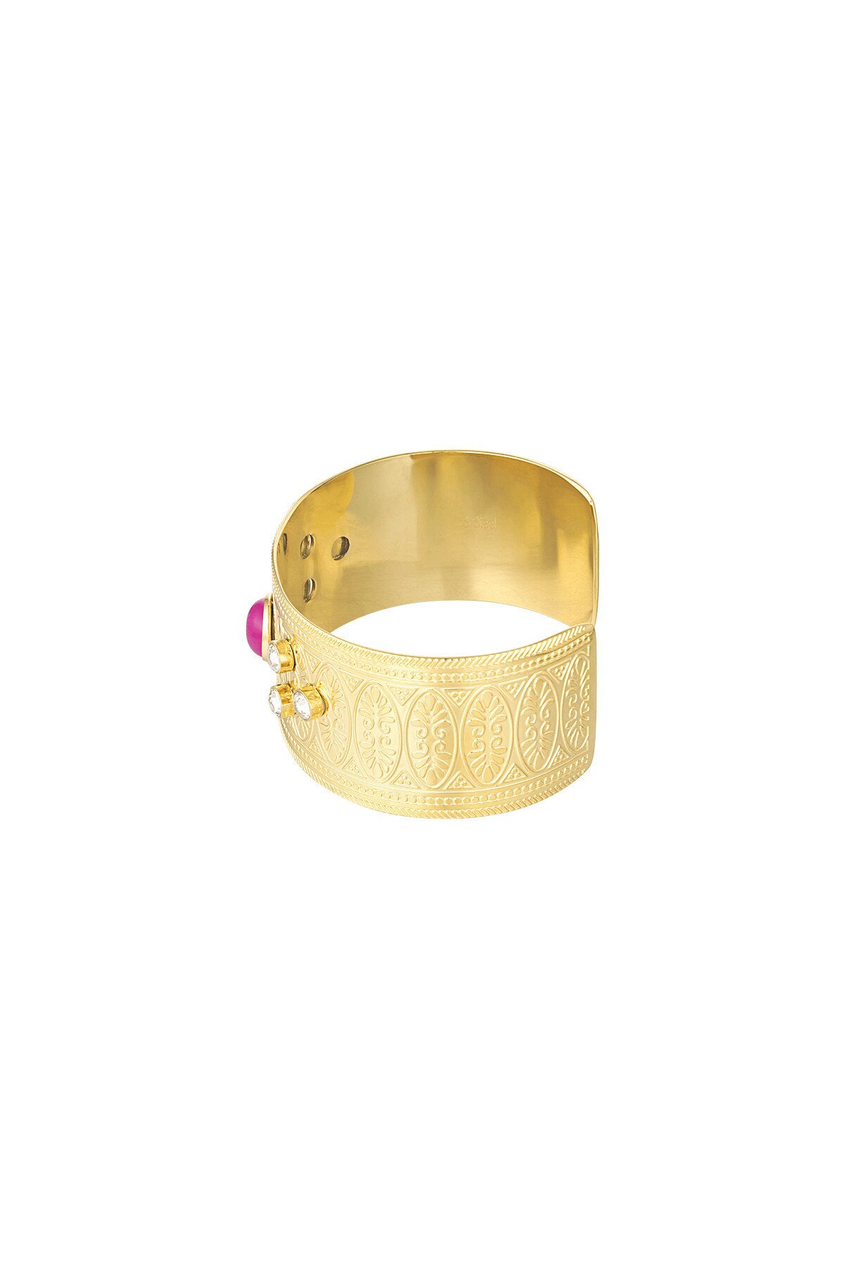 Cuff bracelet with diamonds and stone - Gold color h5 Picture3