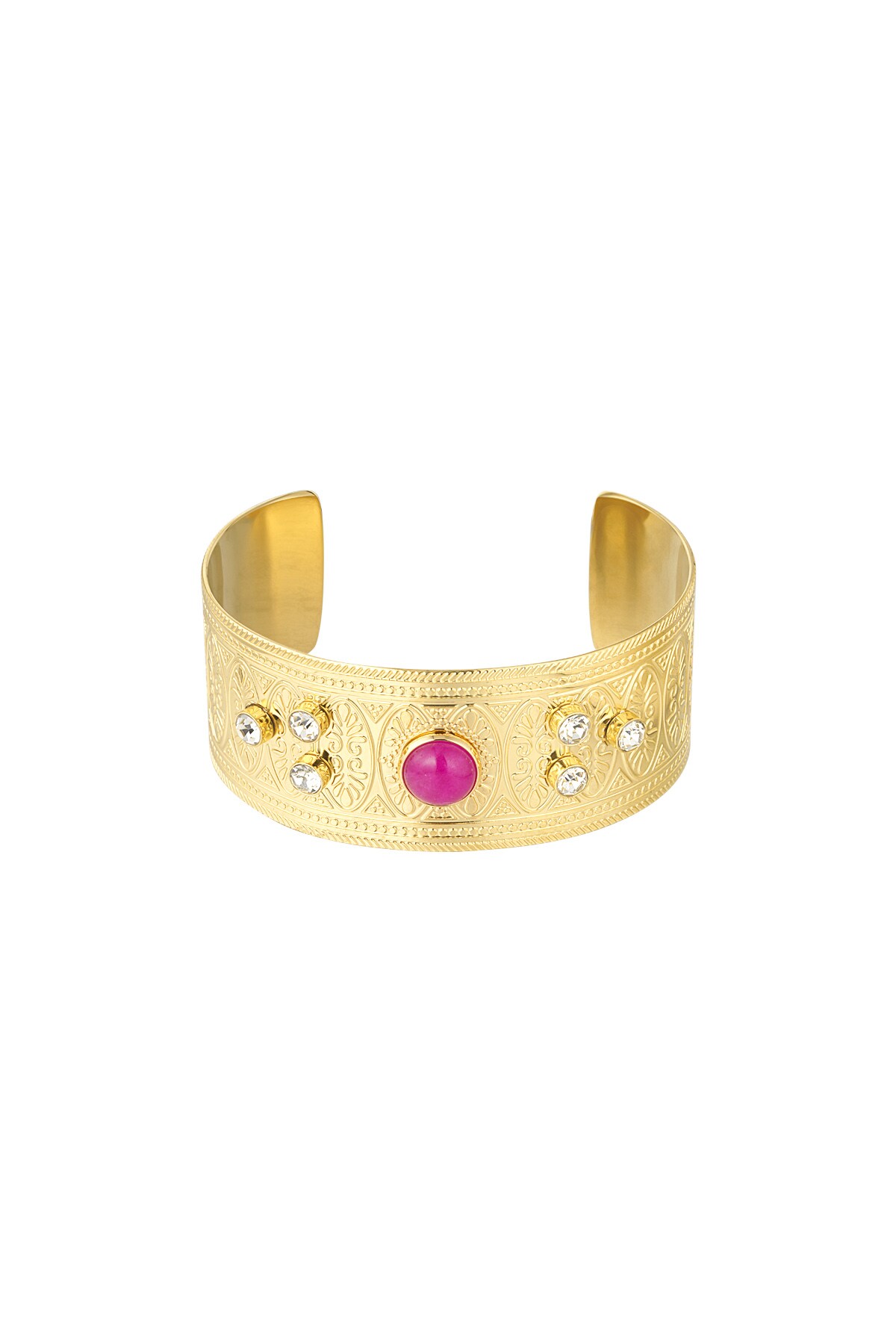 Cuff bracelet with diamonds and stone - Gold color h5 