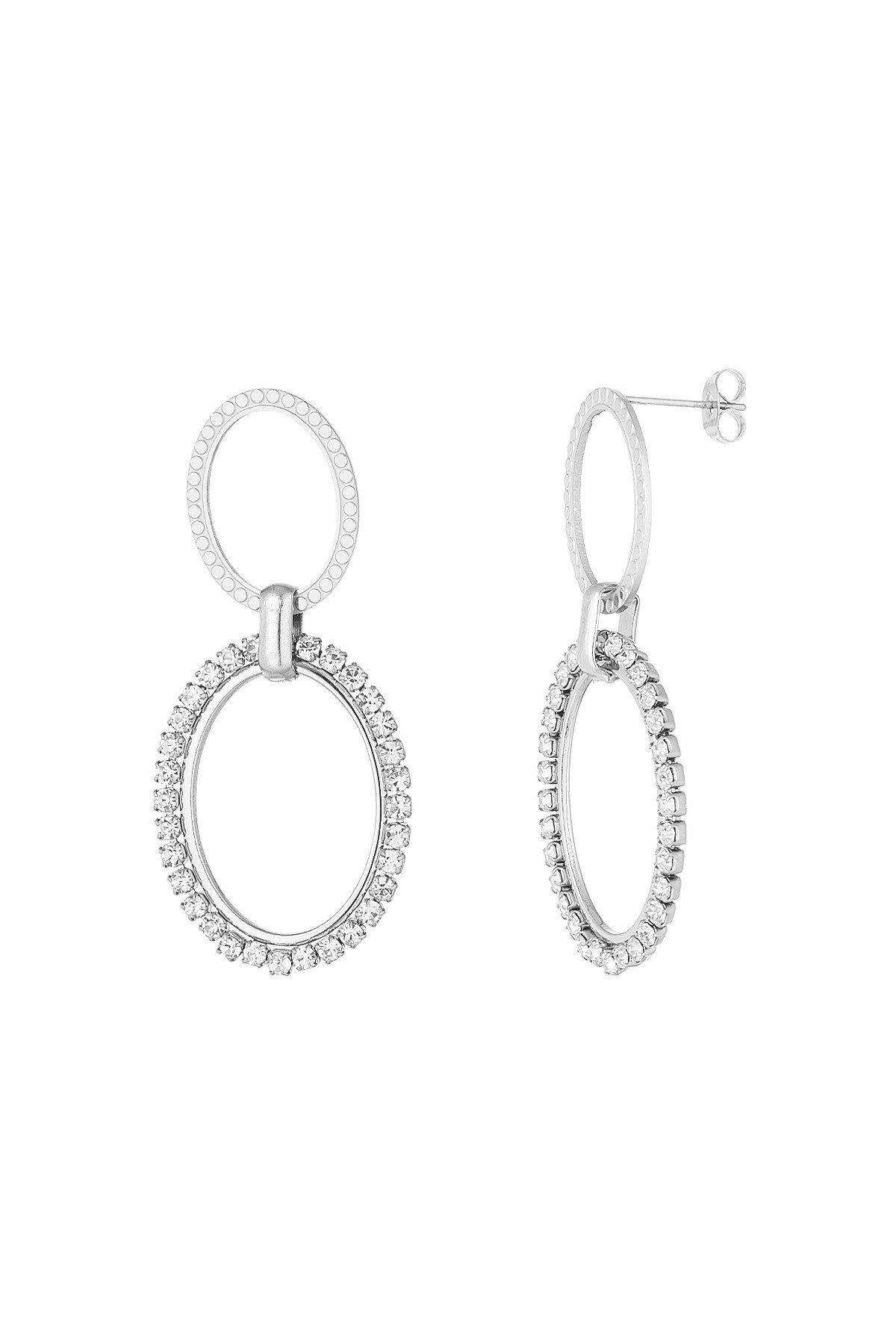 Oval diamond charm earrings - Silver color h5 