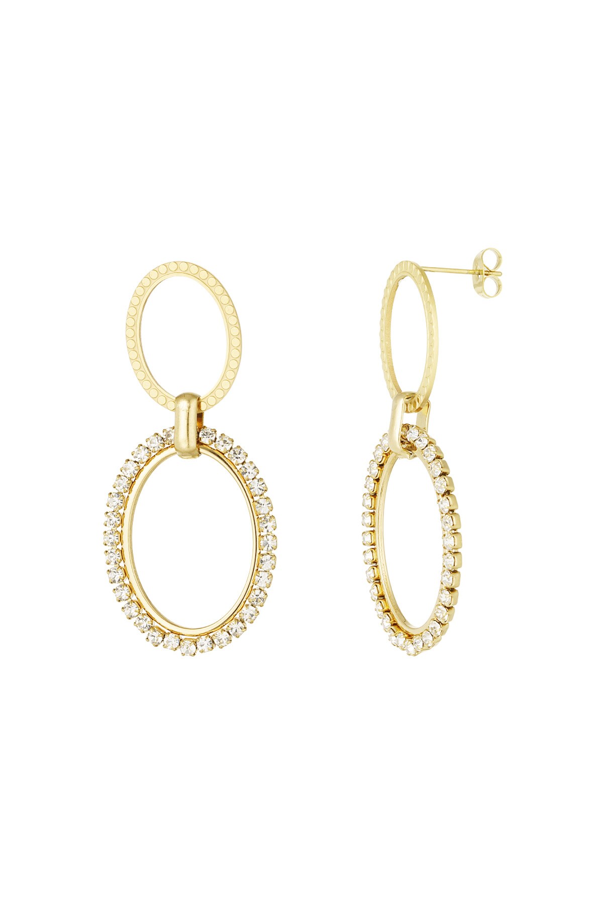 Oval diamond charm earrings - Gold color h5 