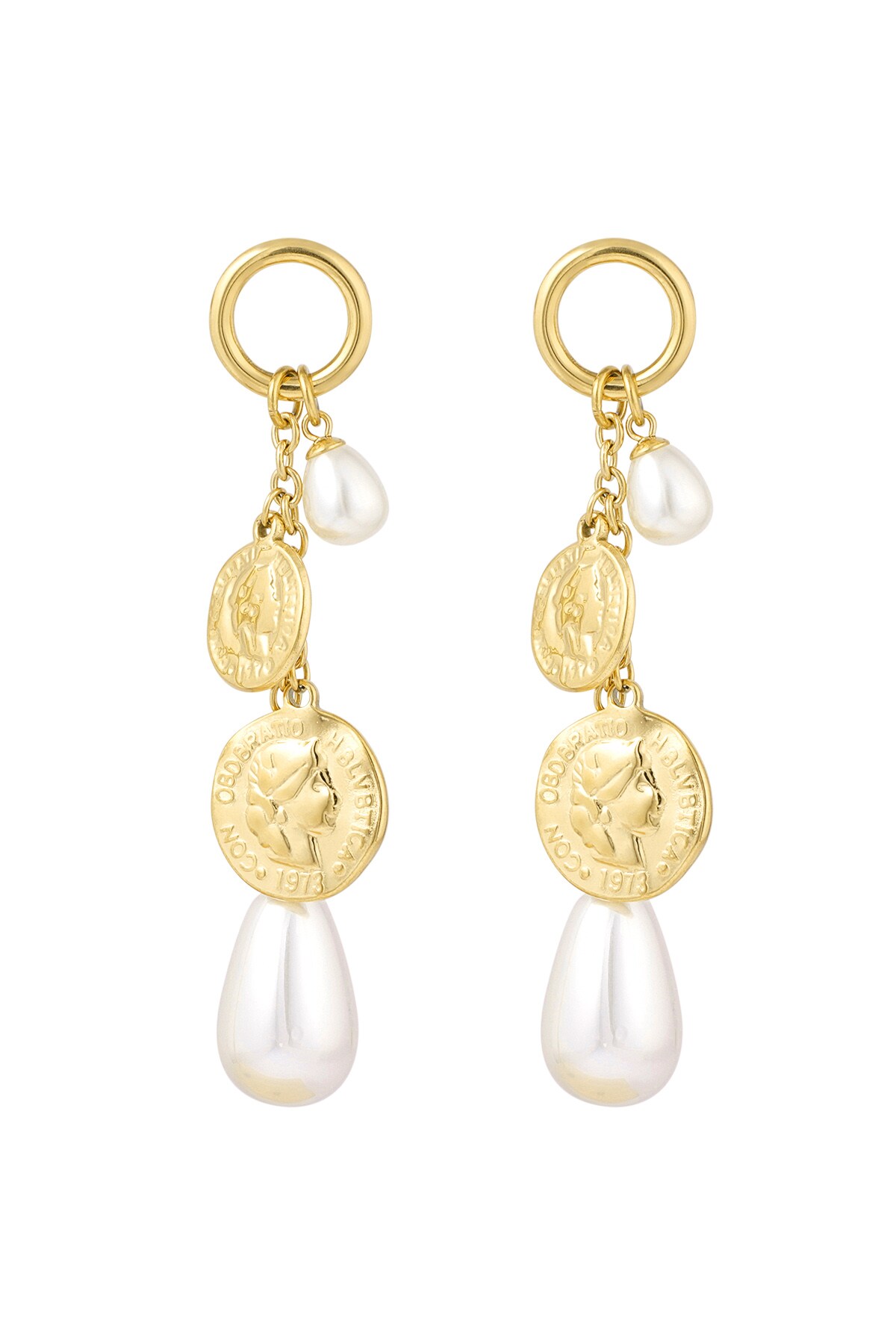 Earrings pearl coins - Gold color h5 