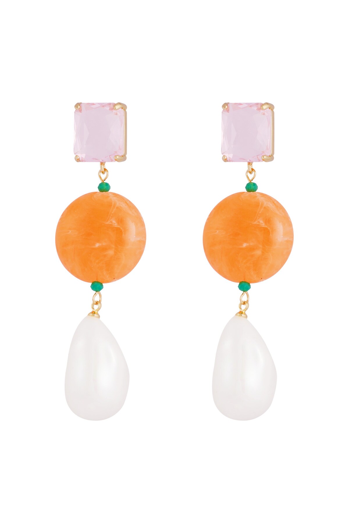 Earrings vintage pearls - orange pink 