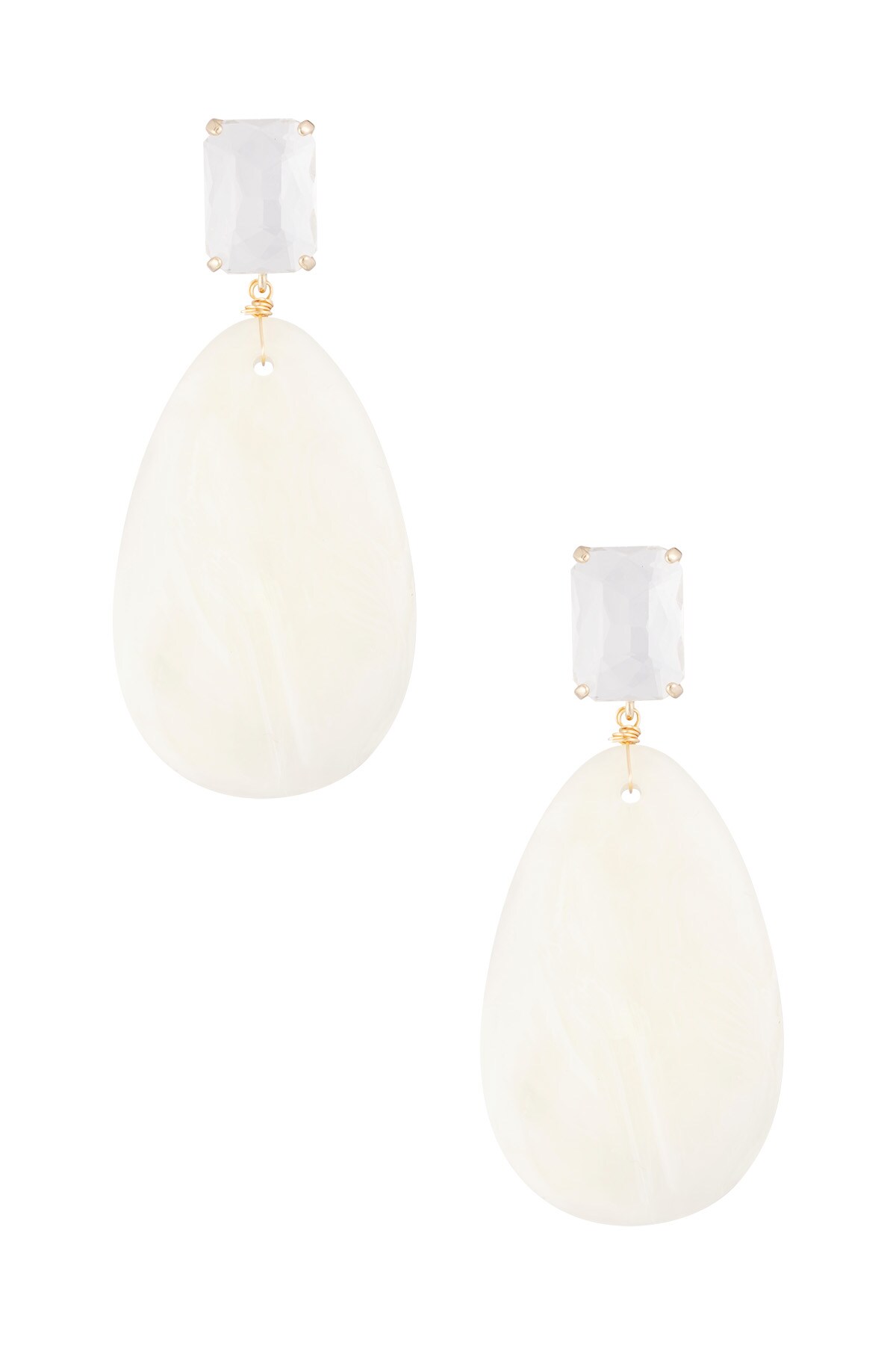 glass earrings with oval stone - white  