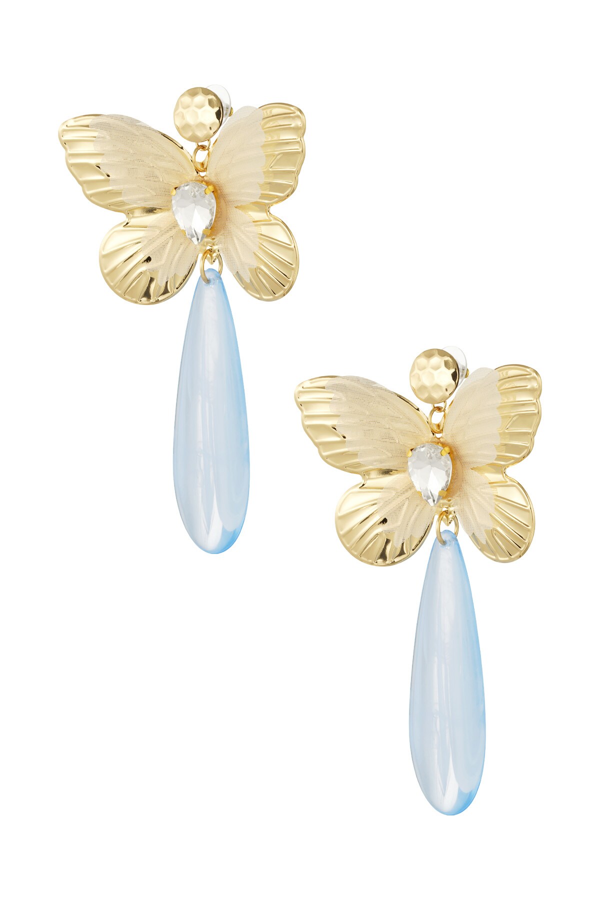 Butterfly charm earring with diamond - blue 