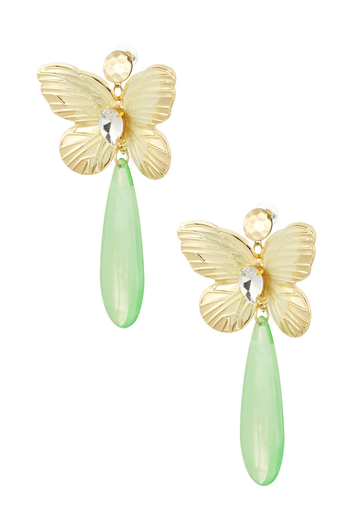 Butterfly charm earring with diamond - green  