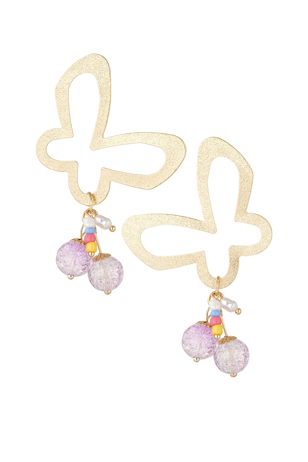 Butterfly party earrings with charms - purple  