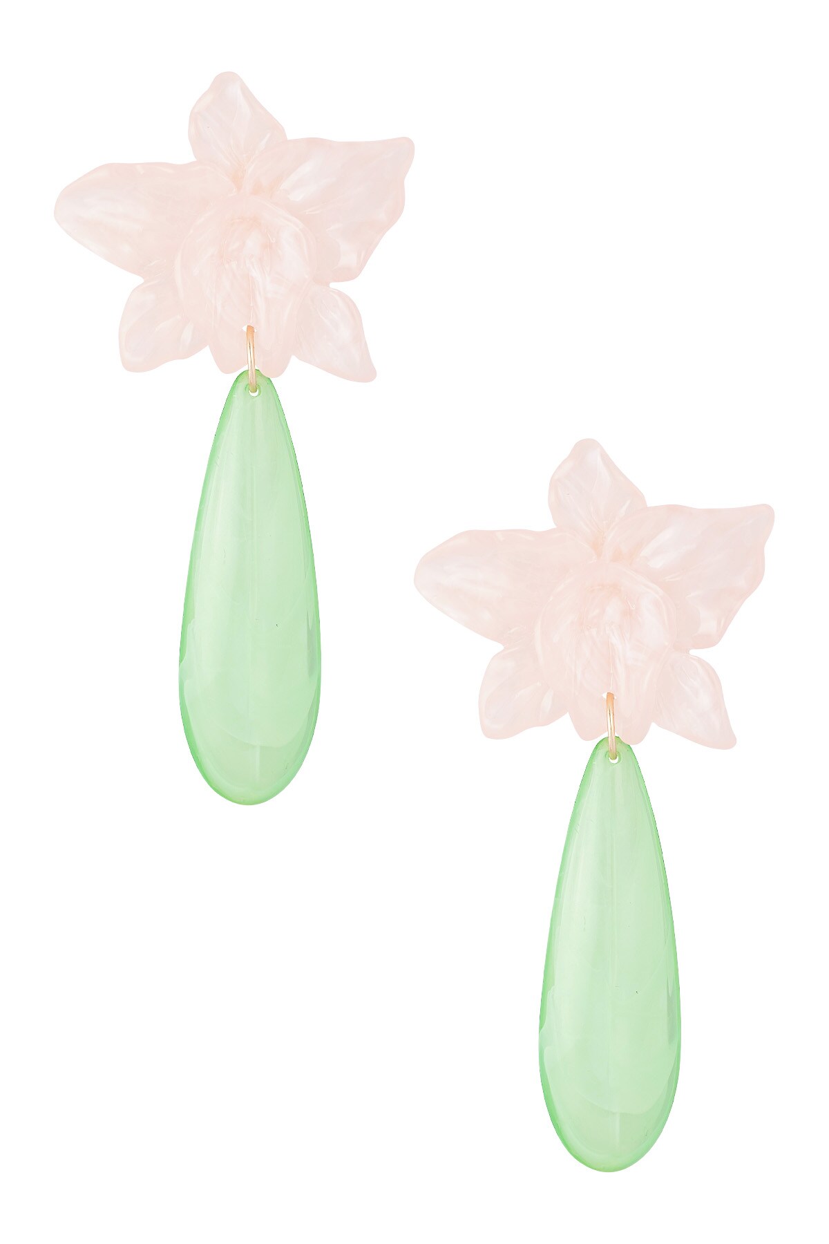 Lily earring with green drop - pink  