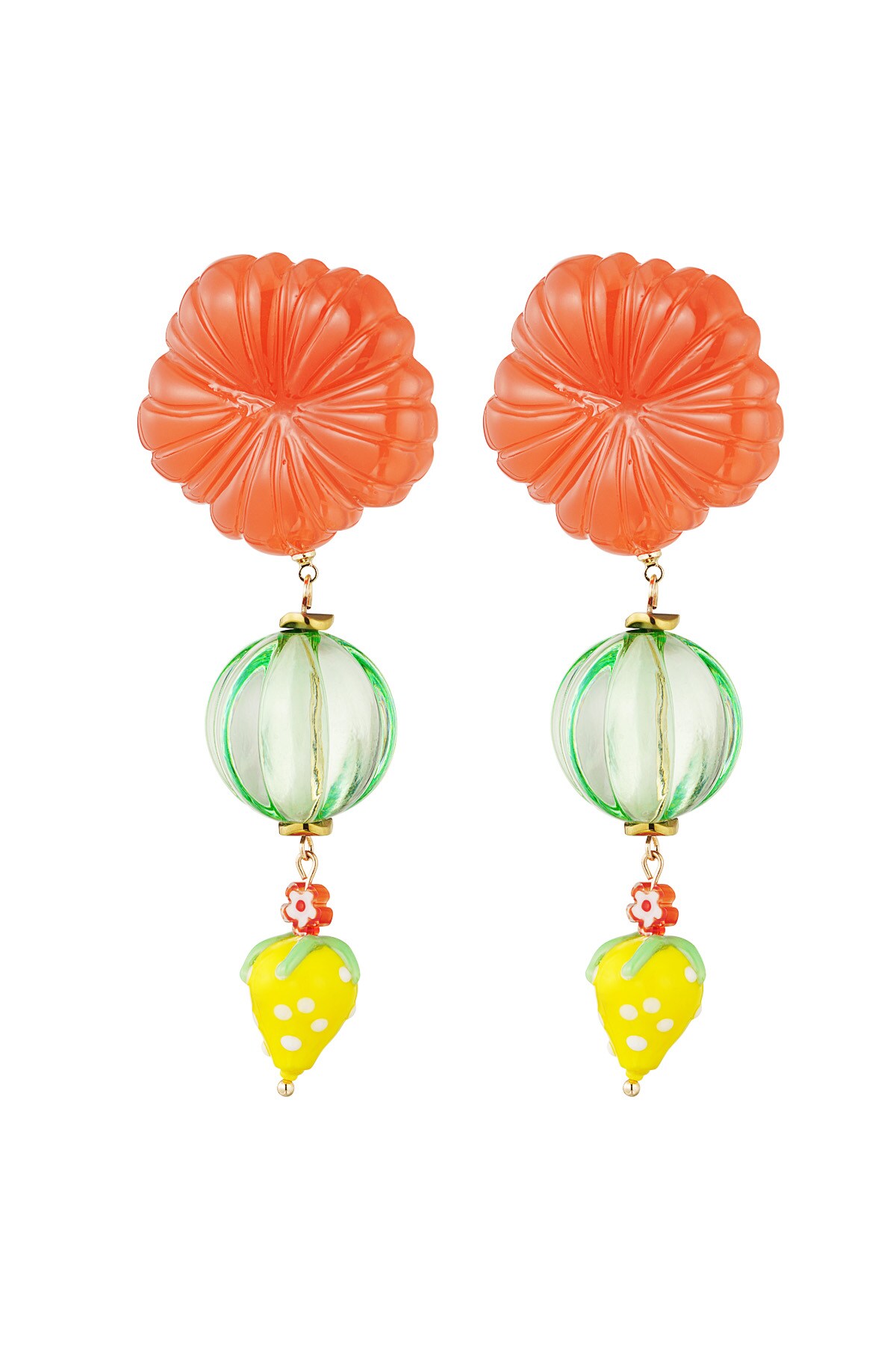 Strawberry love earrings - green orange 