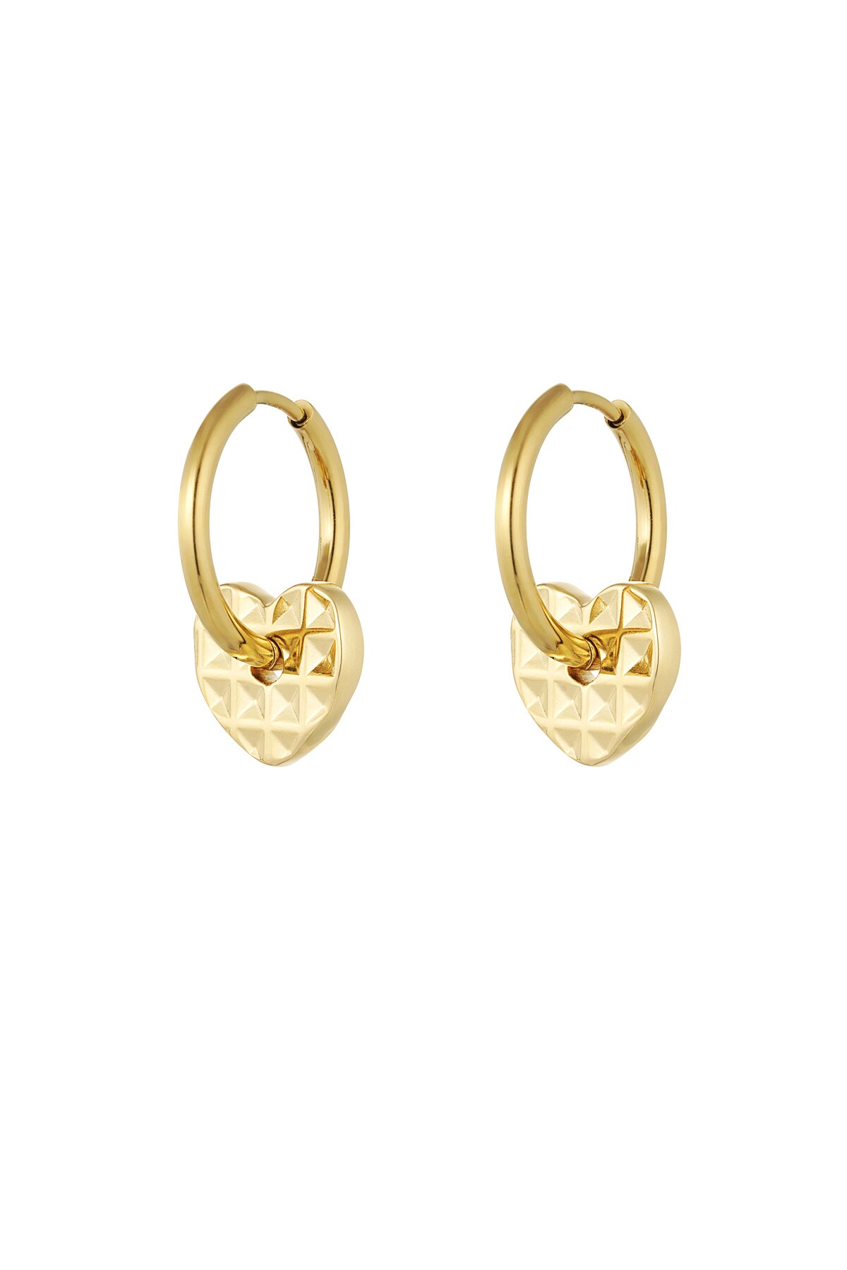 Earrings with structured heart charms - Gold color h5 