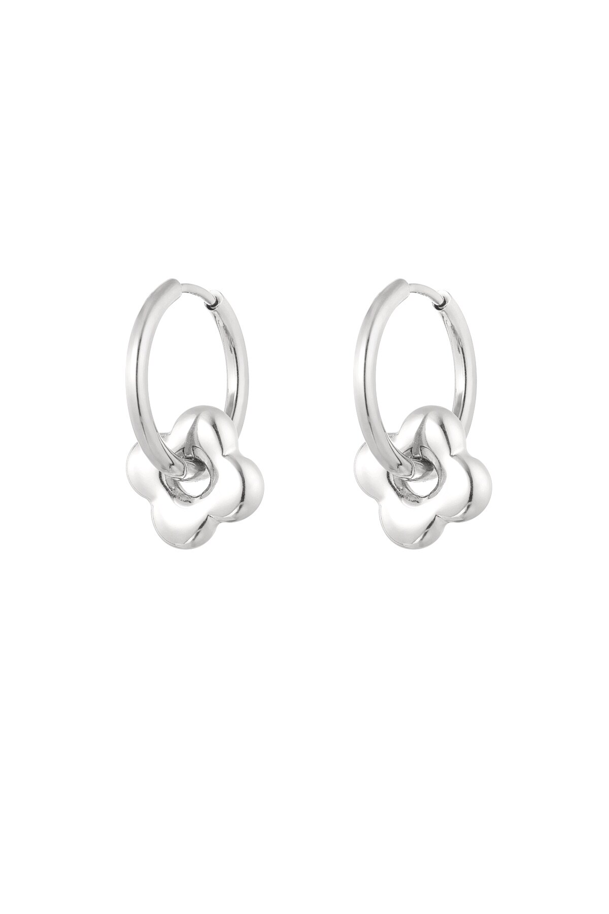 Basic earrings with clover charm - Silver color h5 